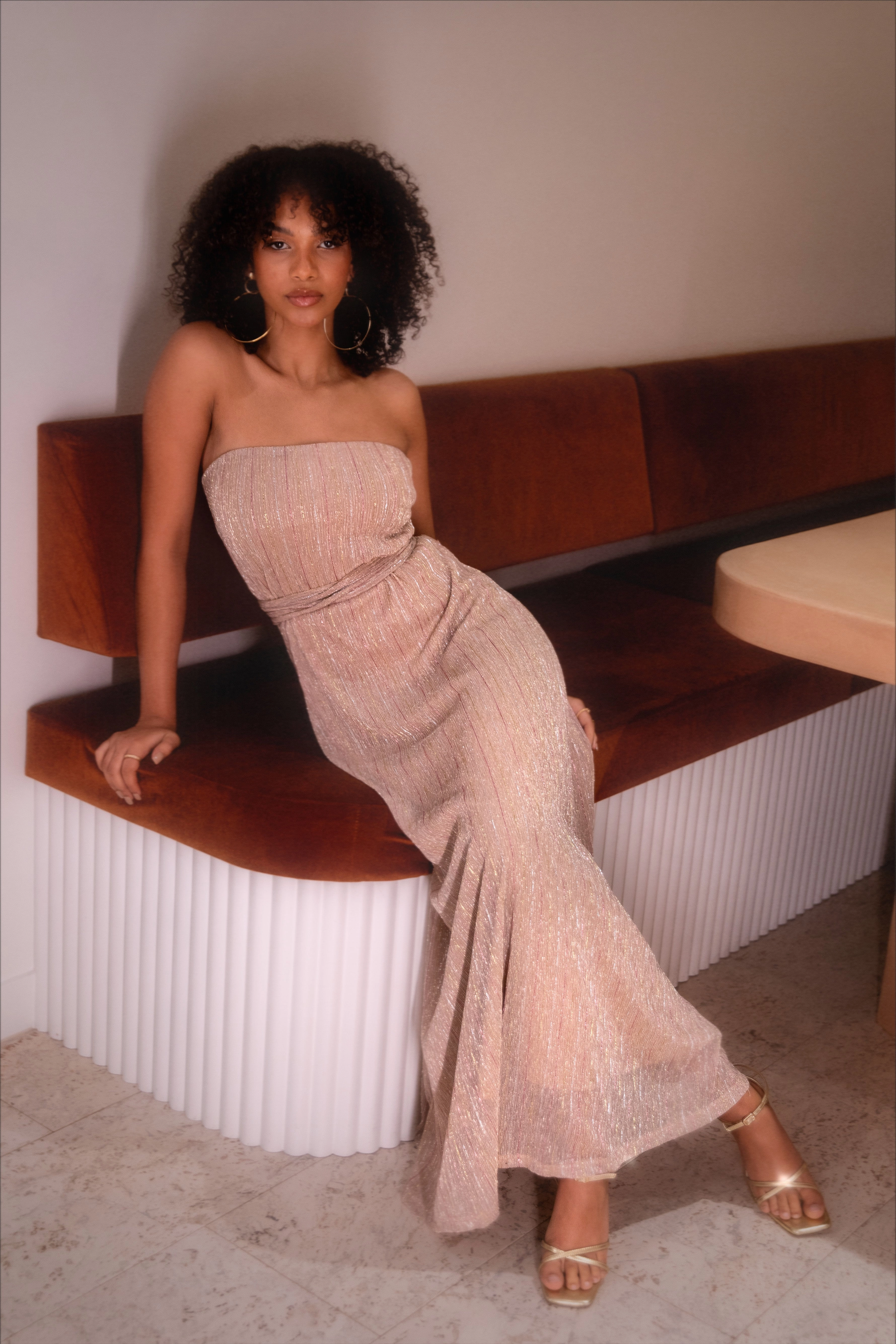 Farley Strapless Maxi Dress - Rose Gold Stripe Flexible Fit