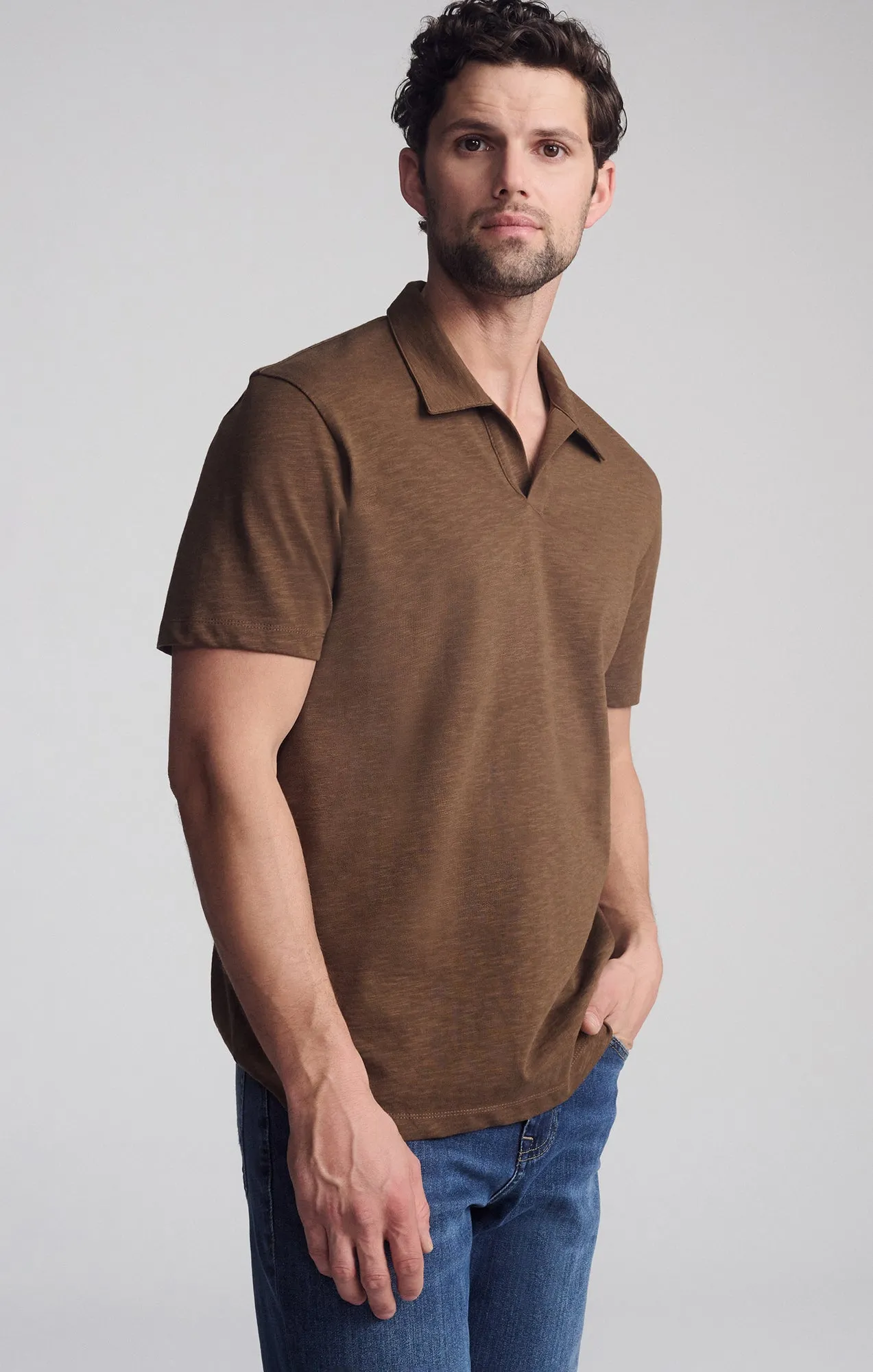 POLO SHIRT IN COCOA Handcrafted Detail Military Inspired