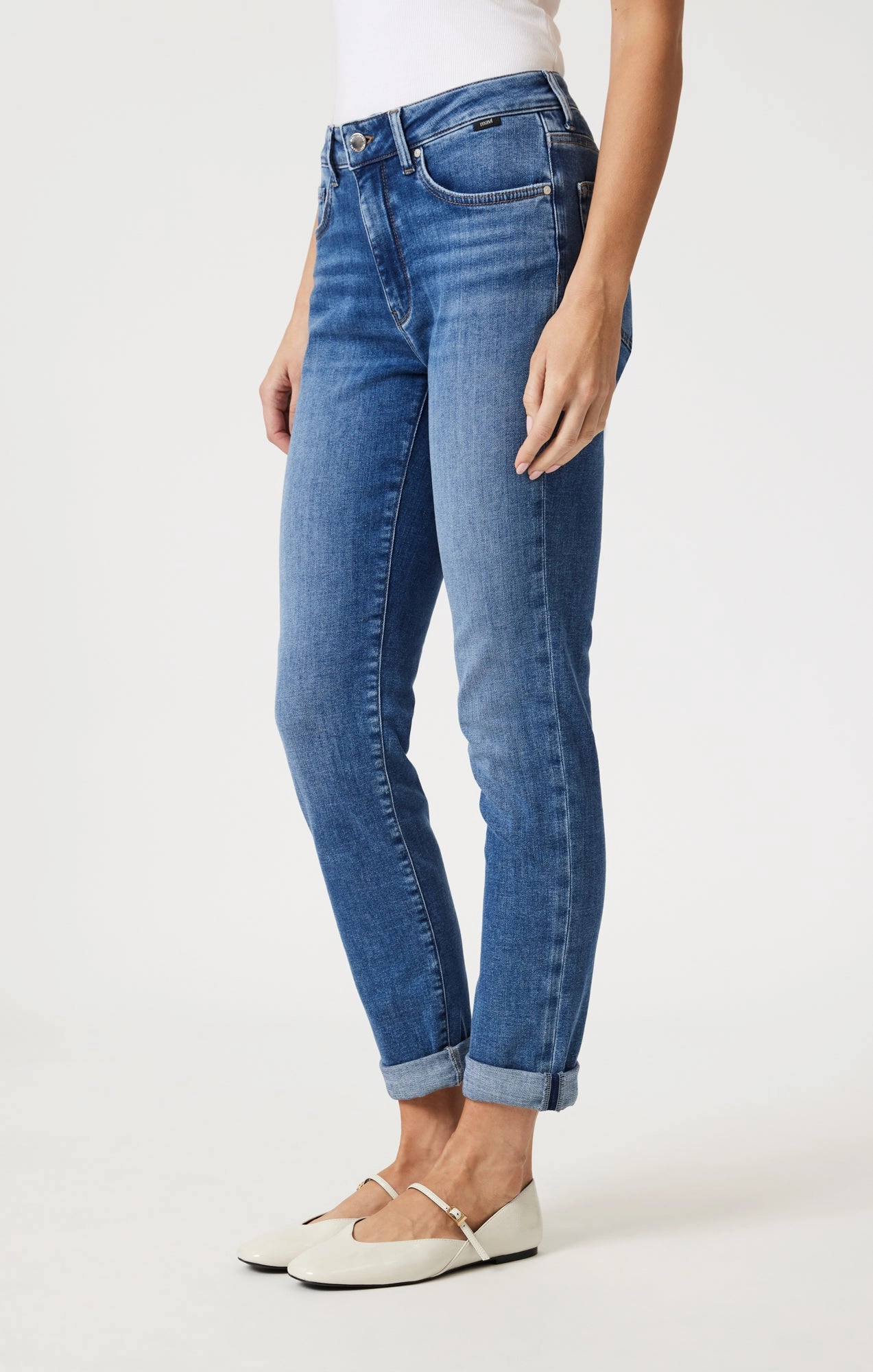 Abrasion Resistant Surface Family Style Gym Ready Daily Wear KATHLEEN SLIM BOYFRIEND IN MID BRUSHED FEATHER BLUE