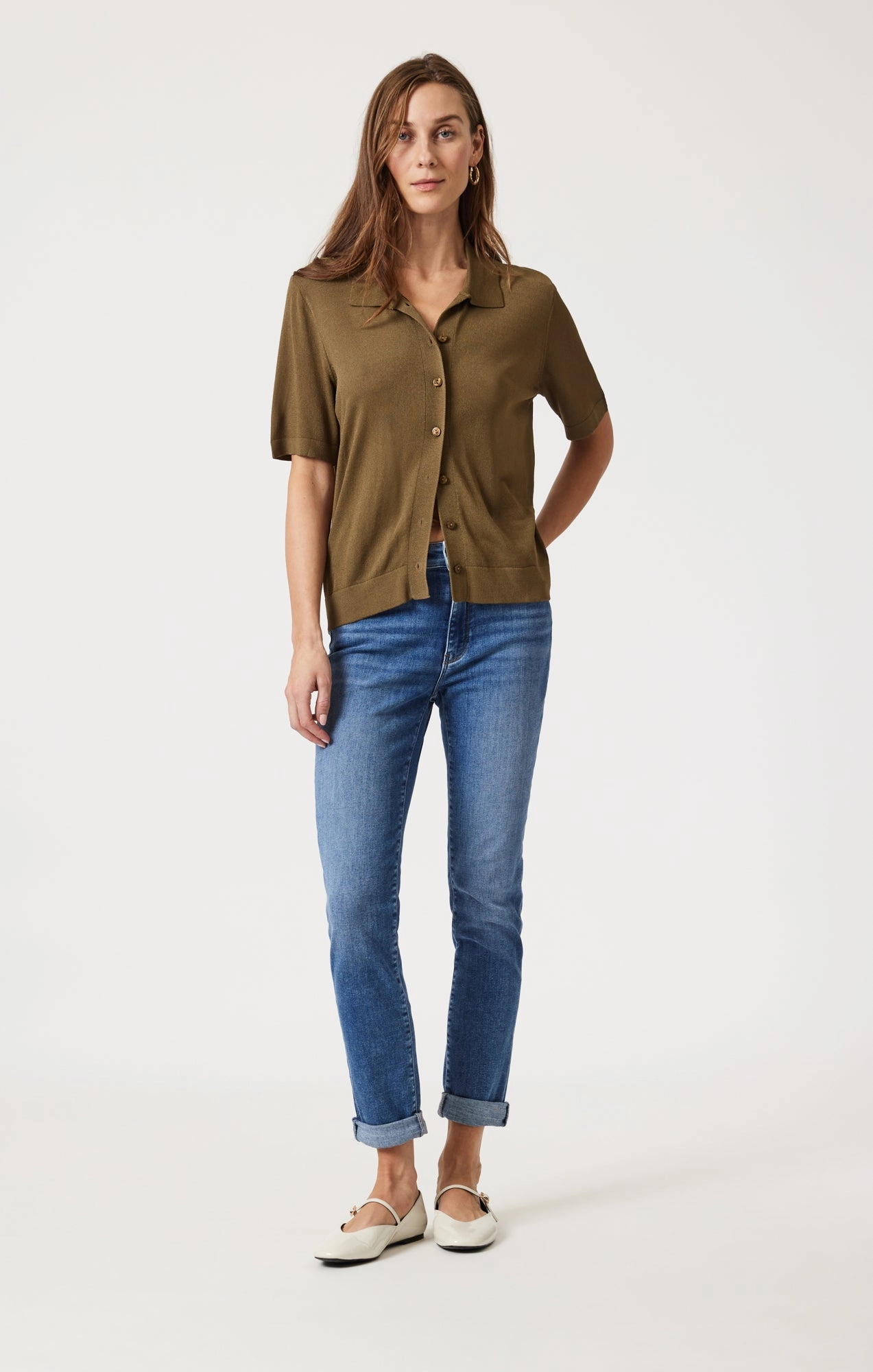 Bartack Stitching Light Washed KATHLEEN SLIM BOYFRIEND IN MID BRUSHED FEATHER BLUE