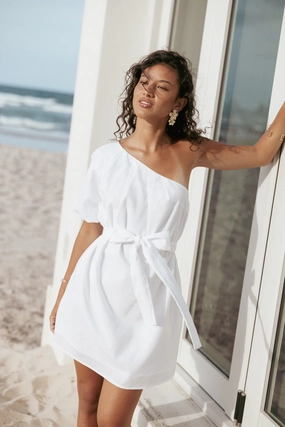 Dylan One Shoulder Mini Dress - White Chic Statement Slim Touch