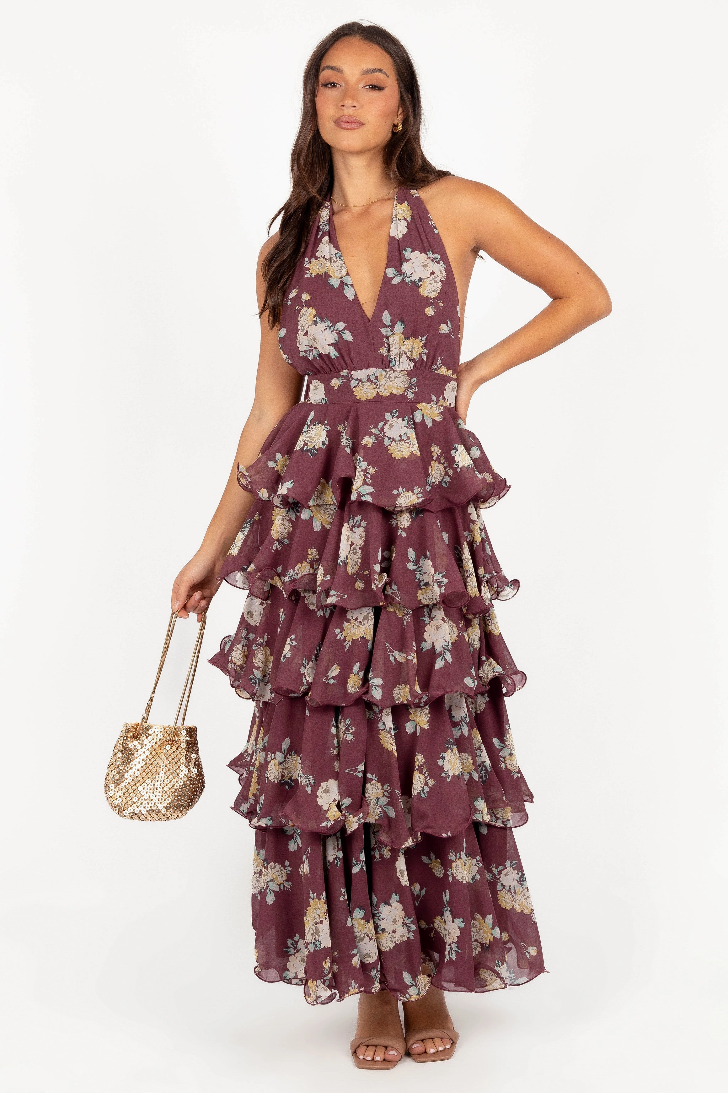 Kendall Maxi Halterneck Dress - Dark Wine Flowy casual dress