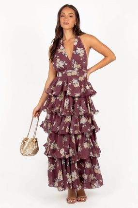 Kendall Maxi Halterneck Dress - Dark Wine Flowy casual dress