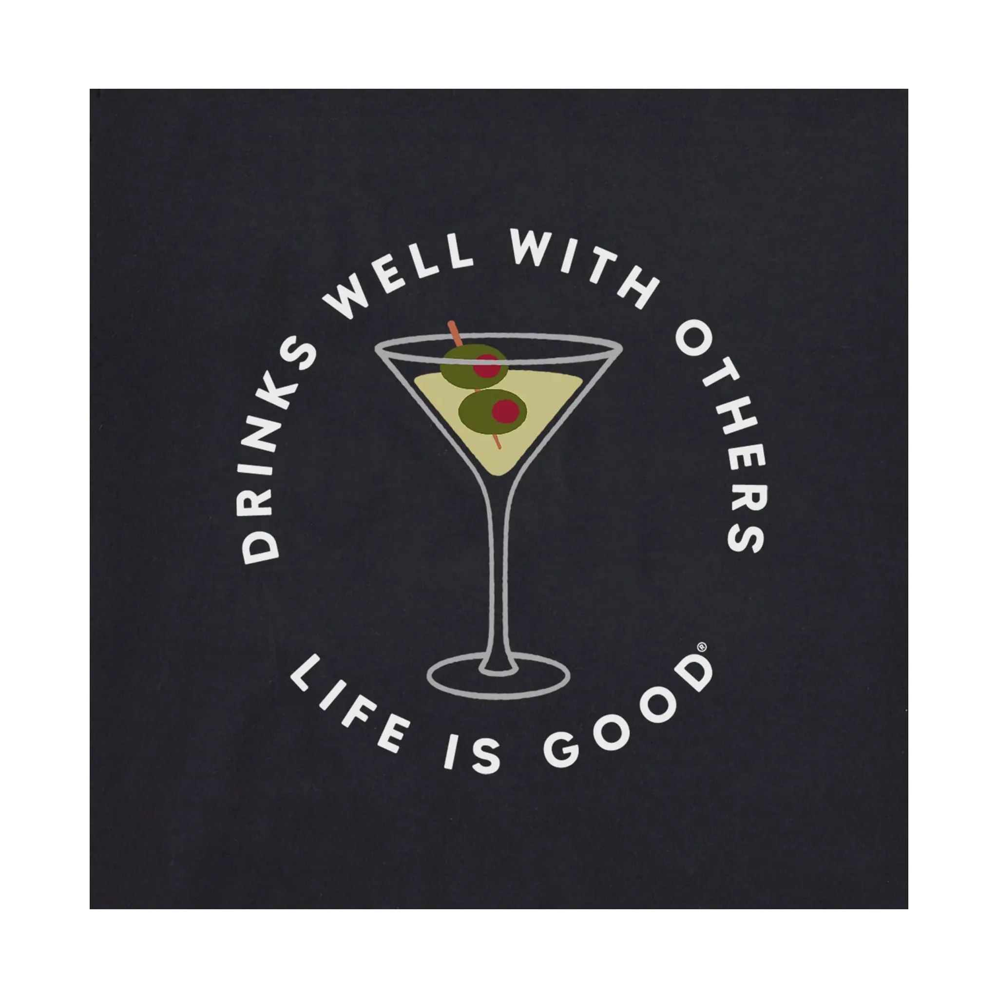 Life Is Good Women's Drinks Well With Others Martini Short Sleeve Crusher Vee - Black Soft Cotton Durable Stitch Pattern