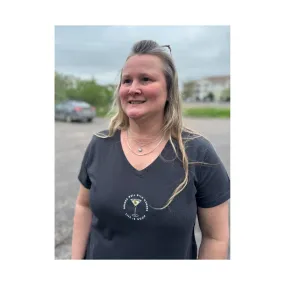 DoubleLayered Life Is Good Women's Drinks Well With Others Martini Short Sleeve Crusher Vee - Black