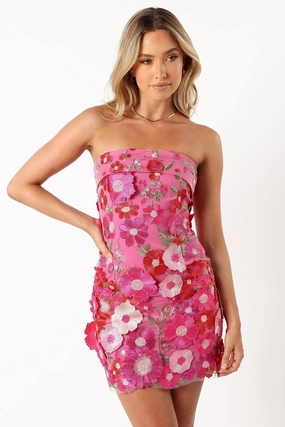 Butterfields Strapless Mini Dress - Hot Pink Sophisticated Waist Fit