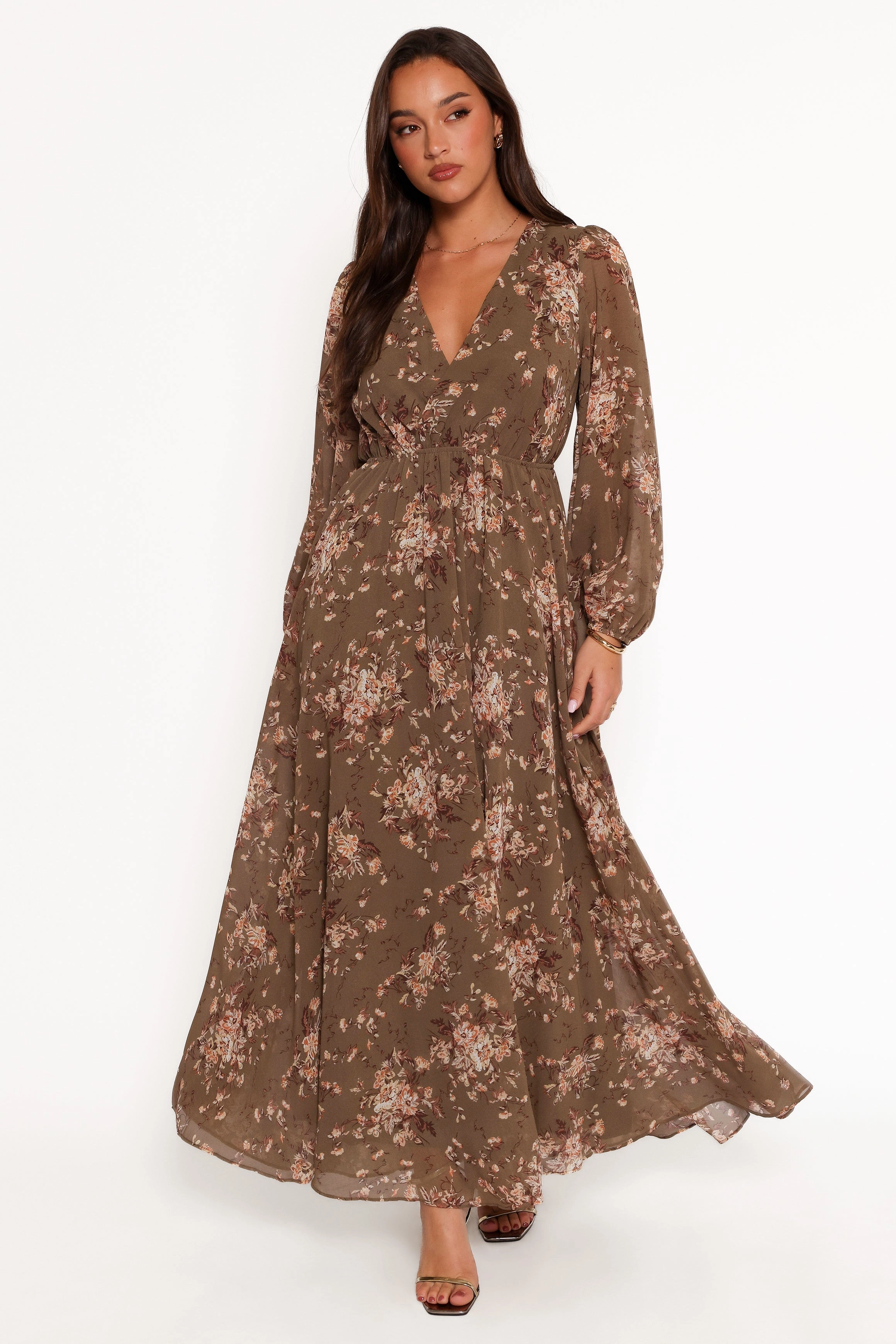Anisa Maxi Dress - Olive Floral Subtle tone Comfortable and Chic