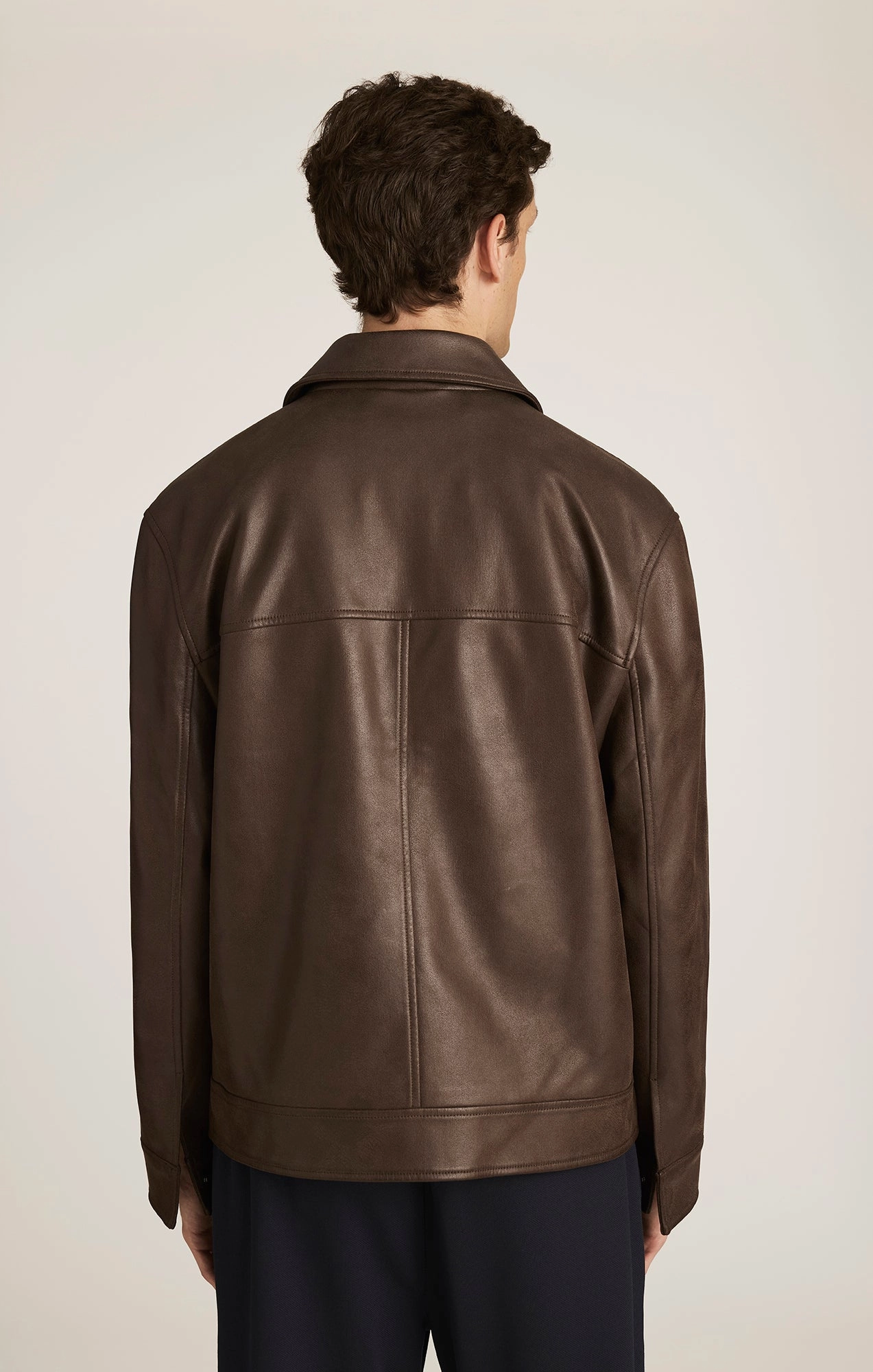 FAUX LEATHER HARRINGTON JACKET IN DEMITASSE Waterproof Zipper Closure High Tensile Reinforcement