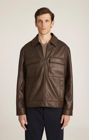 Minimal Travel Look Anti Static Interior FAUX LEATHER HARRINGTON JACKET IN DEMITASSE