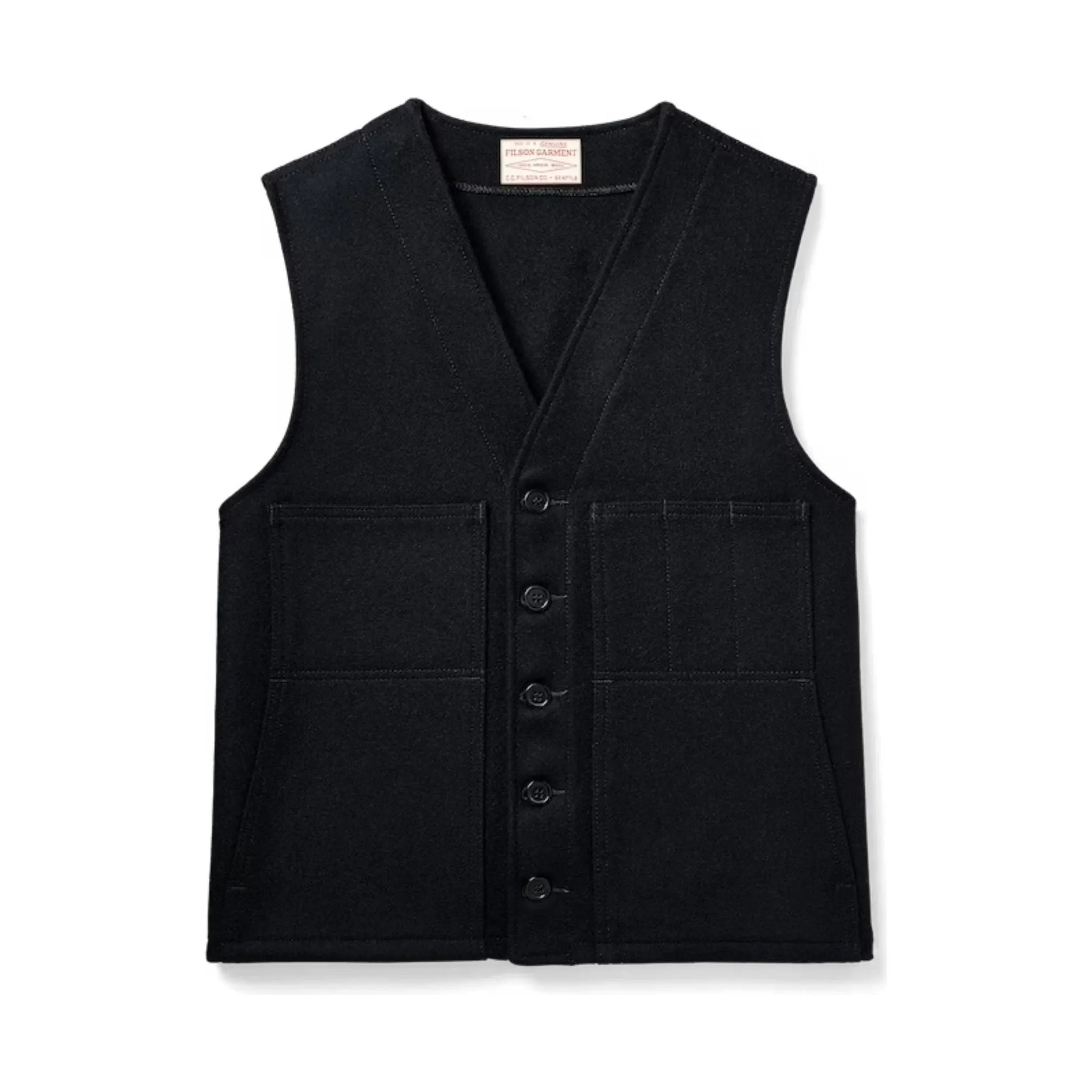 Taped Seam Waterproofing Durable Color Retention Filson Men's Mackinaw Wool Vest - Dark Navy