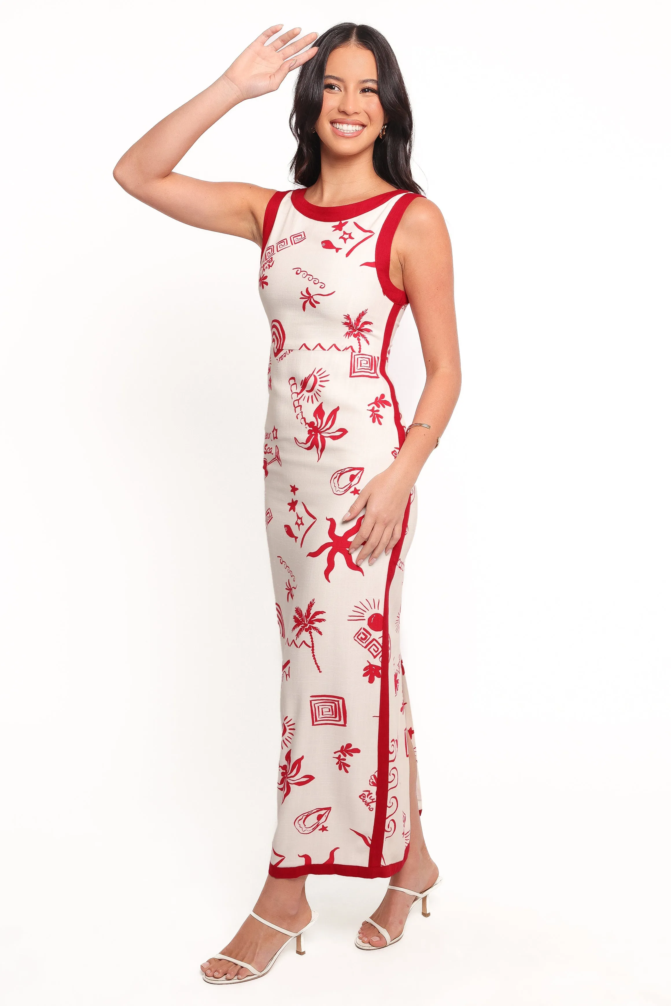 Fiori Maxi Dress - Red Chic boho dress Glossy-Finish