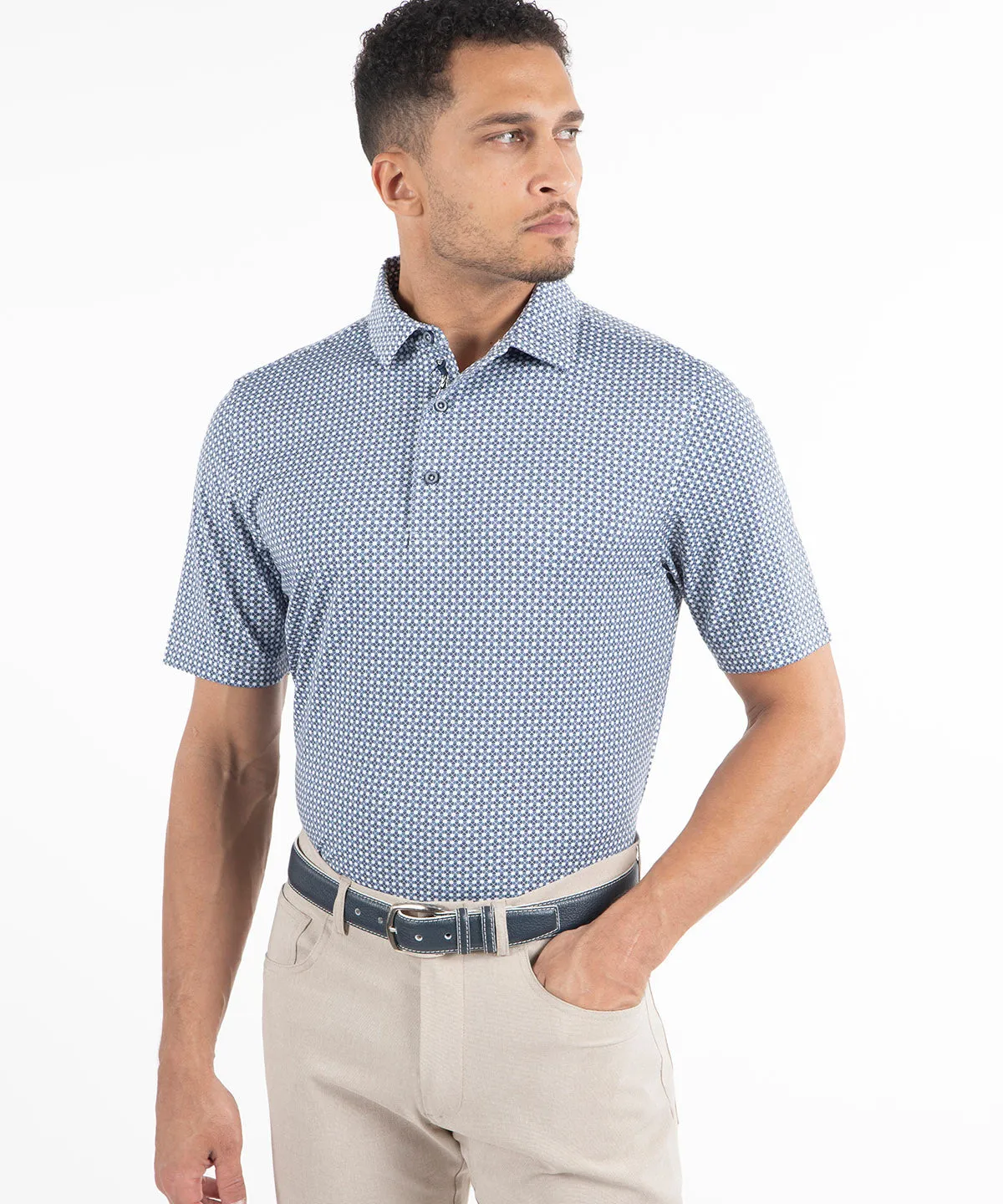 Performance Clover Gingham Print Short-Sleeve Polo Premium Wear Soft Texture