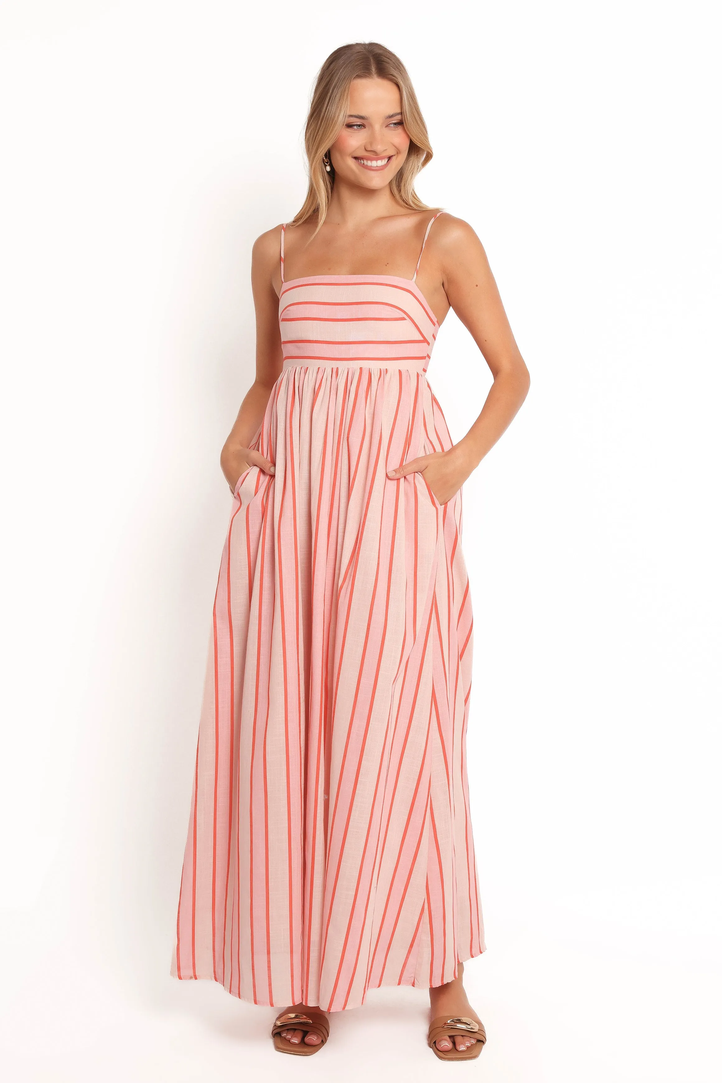 Halter neck Lace-Edge Odessa Maxi Dress - Pink Stripe