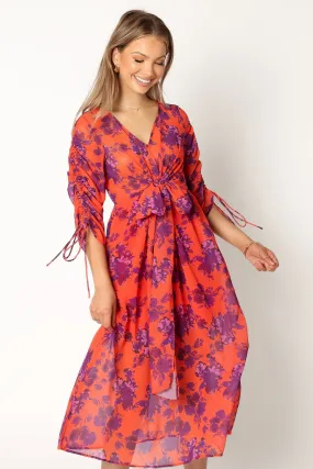 Hallie Midi Floral Dress - Red Wine soft elegance Air Touch