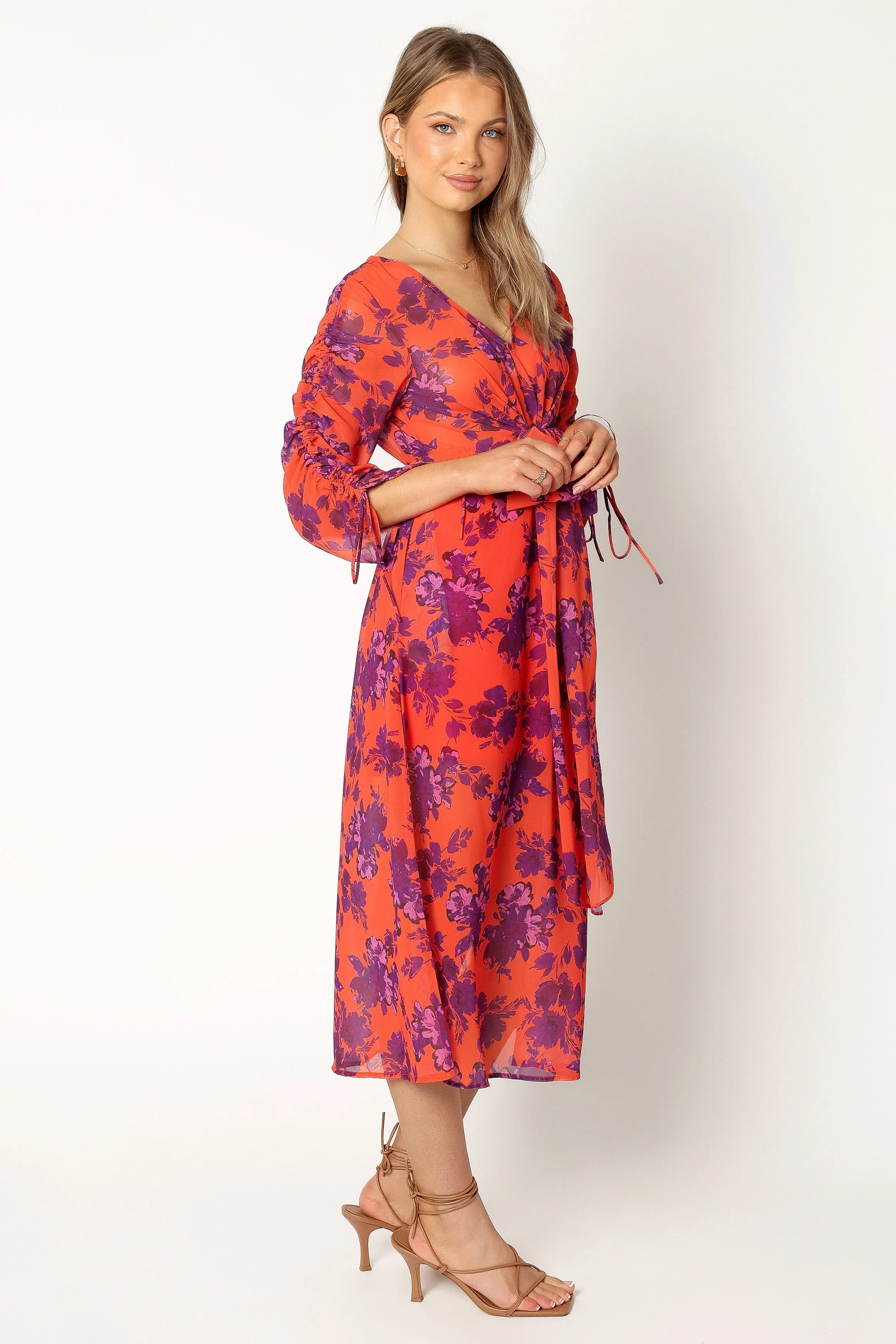 Silky Silhouette Hallie Midi Floral Dress - Red Wine