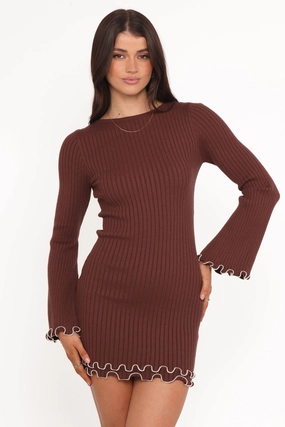 Jovan Long Sleeve Mini Dress - Mocha/Beige Casual Wear Pure Elegance