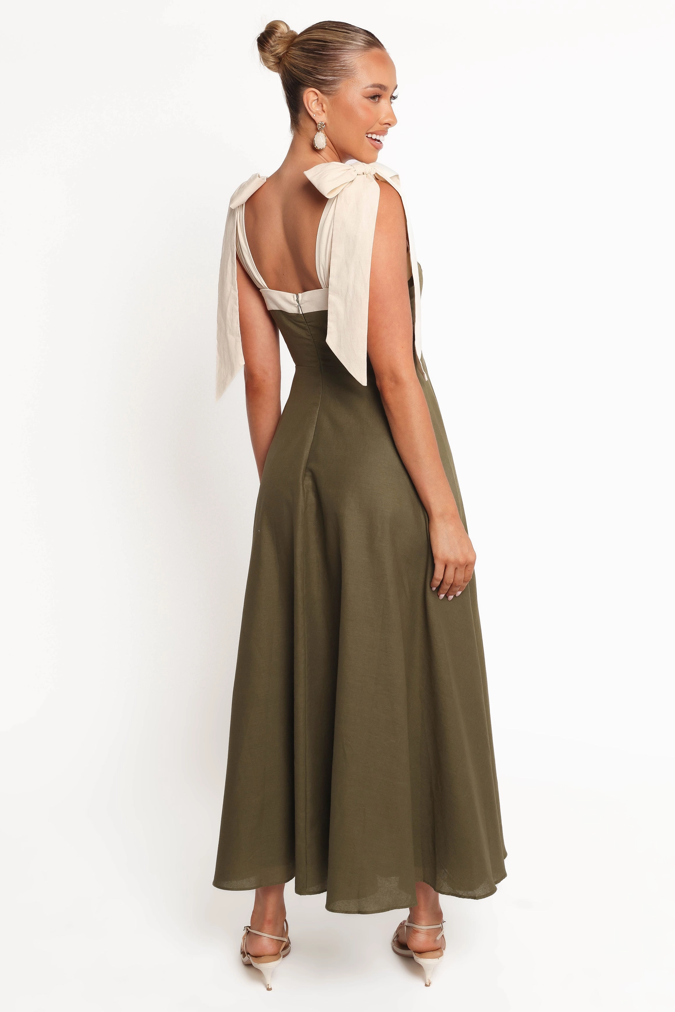 Olinda Midi Dress - Olive Slit Detail Chic beachwear dress