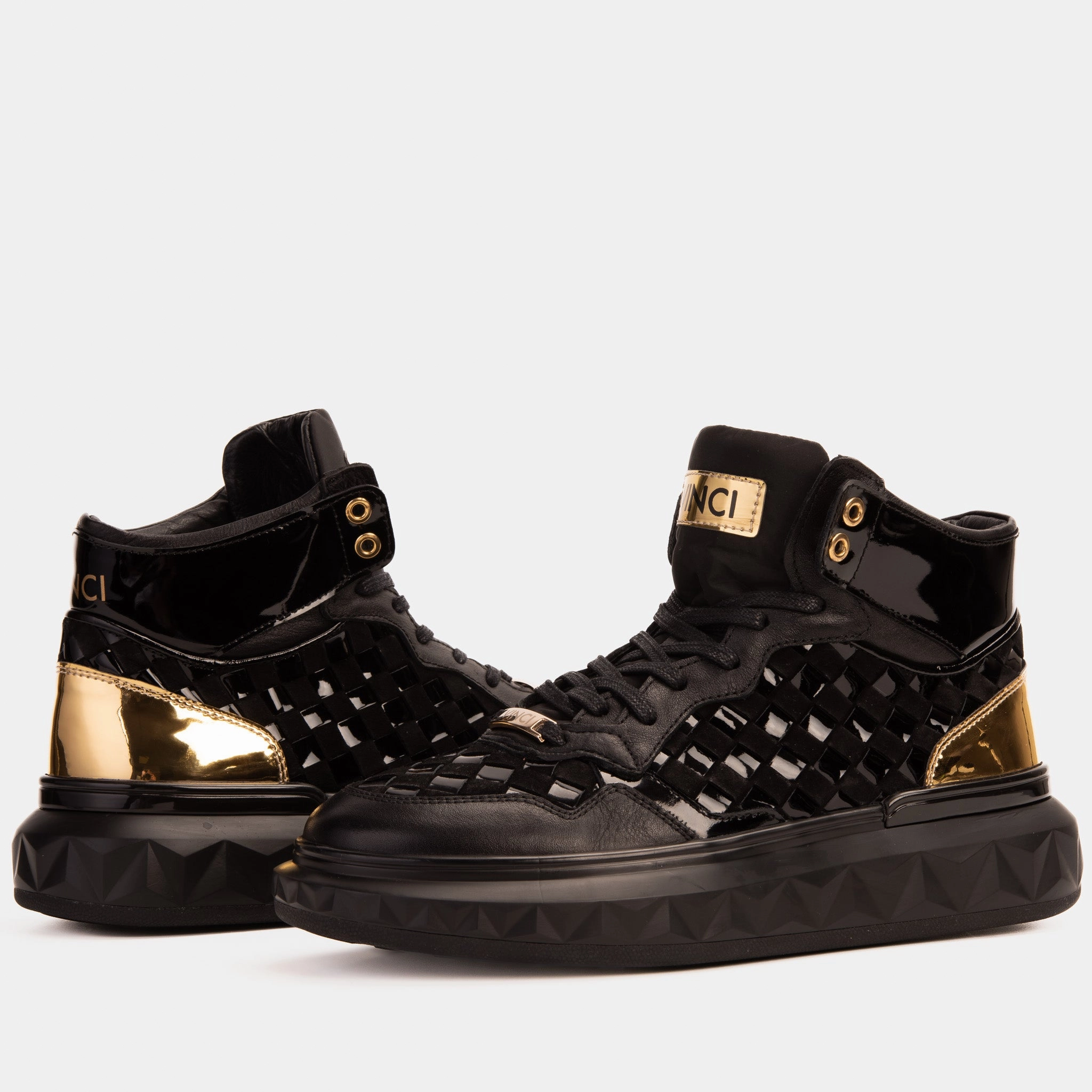 The Eugene Black & Gold Woven Leather High-Top Men Sneaker Optimal lining