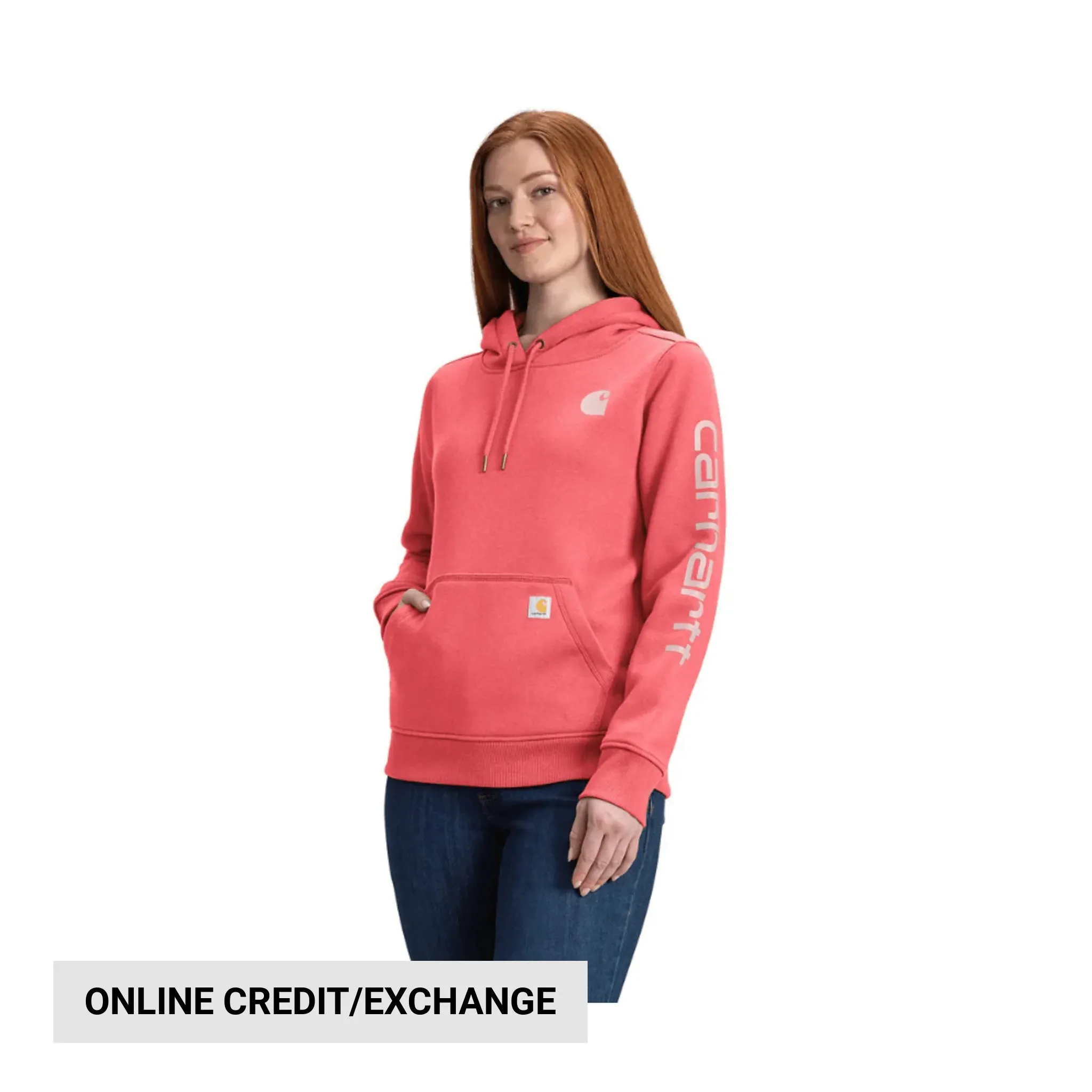 Street Wear nautical print Carhartt Women's Relaxed Fit Midweight Logo Sleeve Graphic Sweatshirt - Pink Salmon Heather