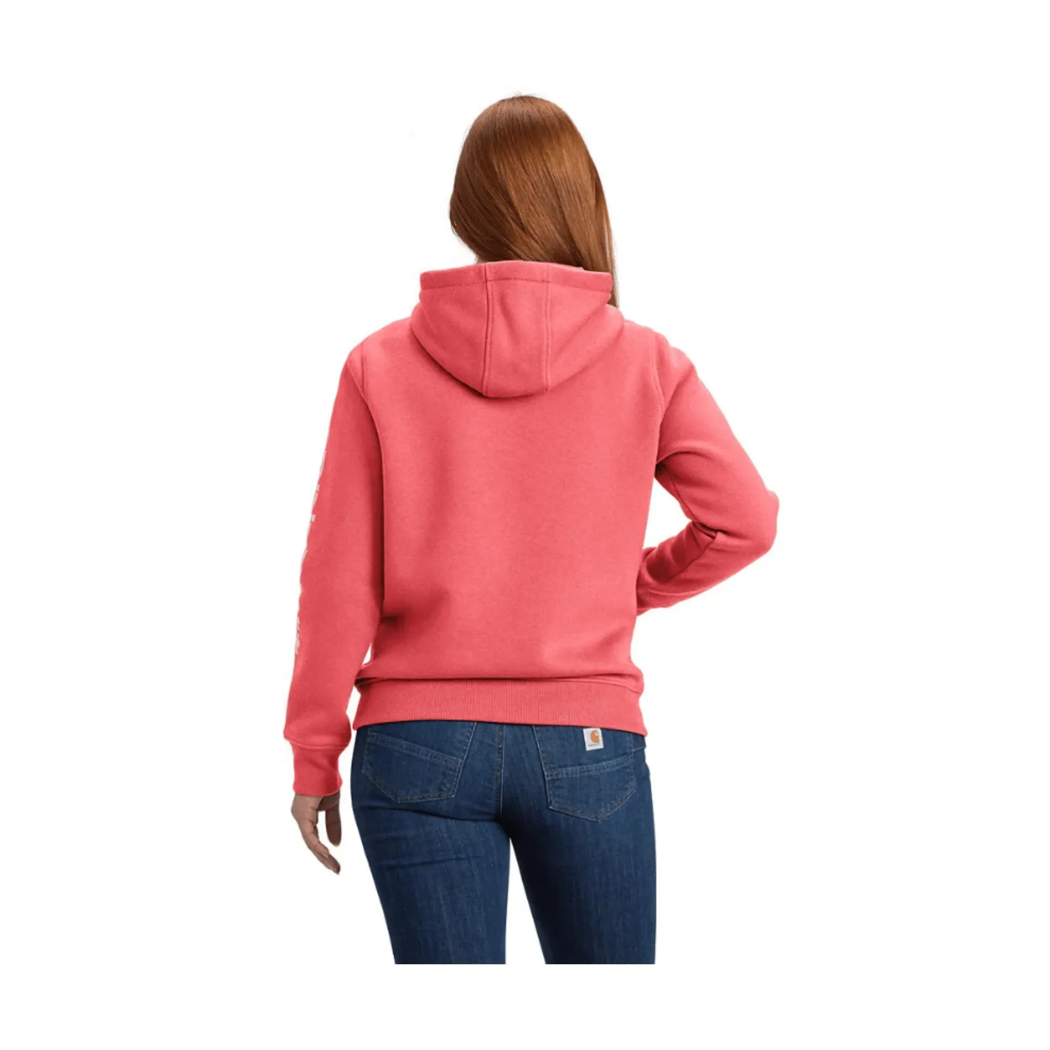 Carhartt Women's Relaxed Fit Midweight Logo Sleeve Graphic Sweatshirt - Pink Salmon Heather product bag functionality Fashionable Hoodie