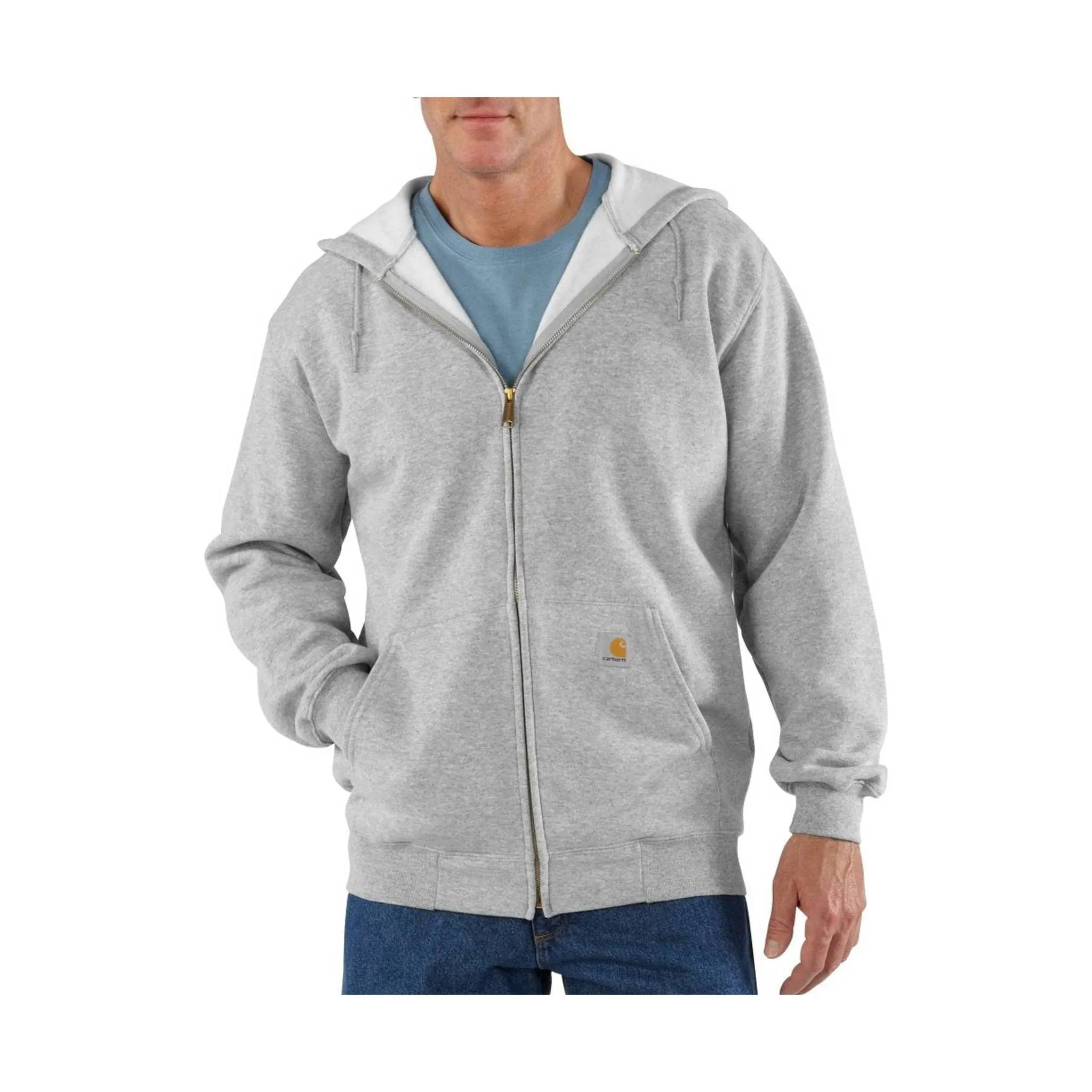 NoChafeFinish Comfy Style Flexible Waistband Carhartt Men's Midweight Hooded Zip-Front Sweatshirt - Heather Gray
