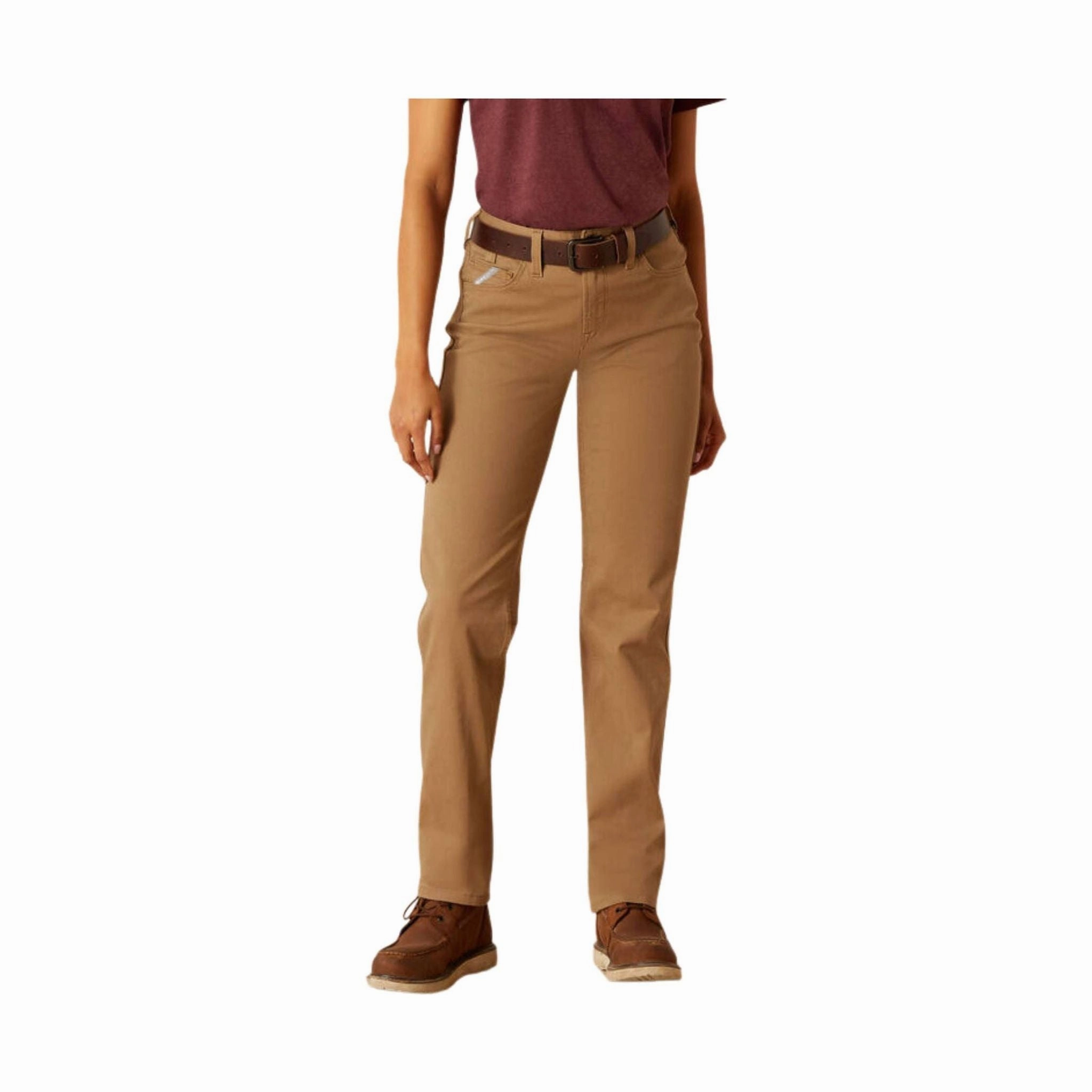 Lounge-friendly Ariat Women's Rebar PR Made Tough Straight Pant - Field Khaki