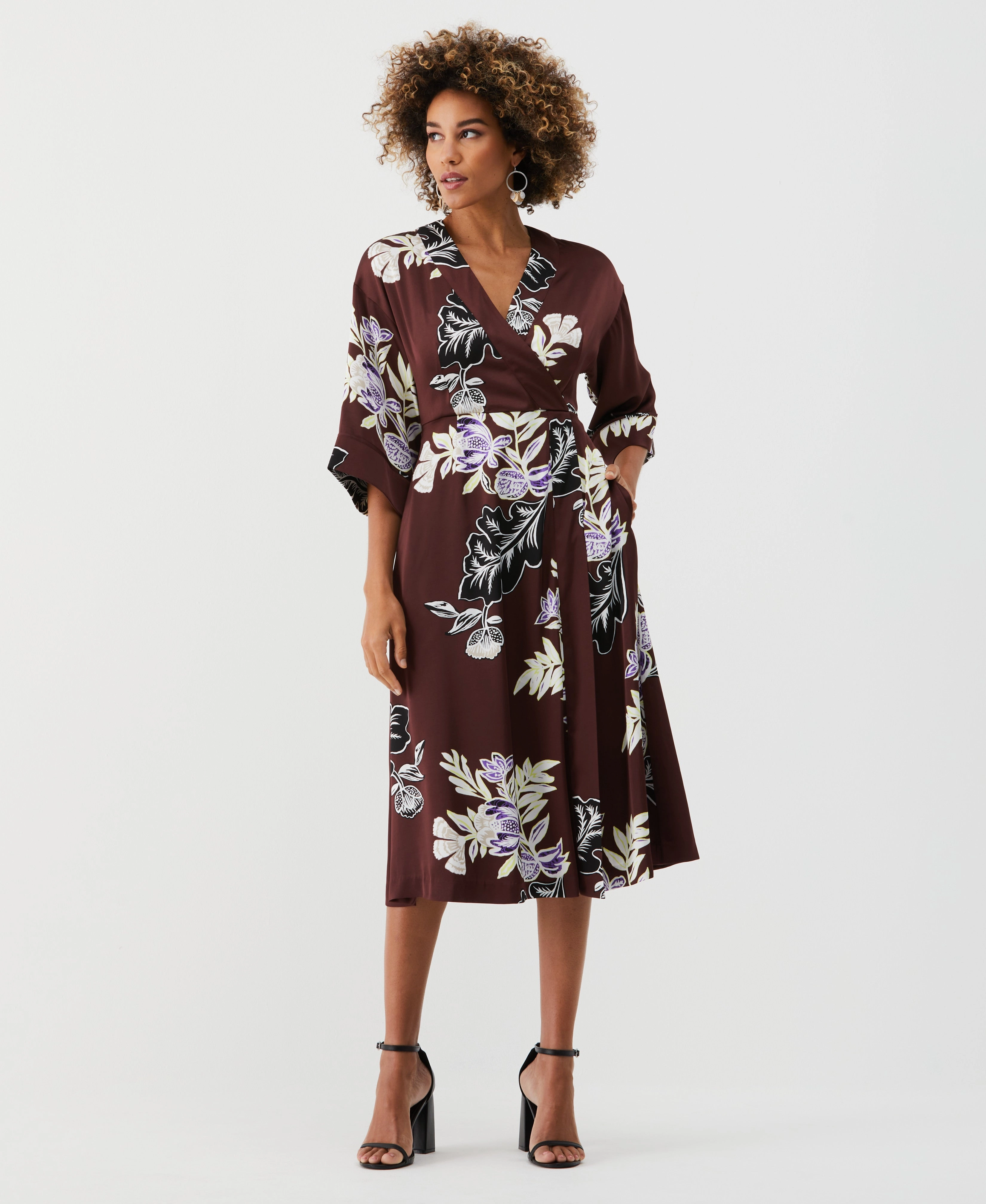 Floral Print Faux Wrap Midi Dress French Vibe Pleated design