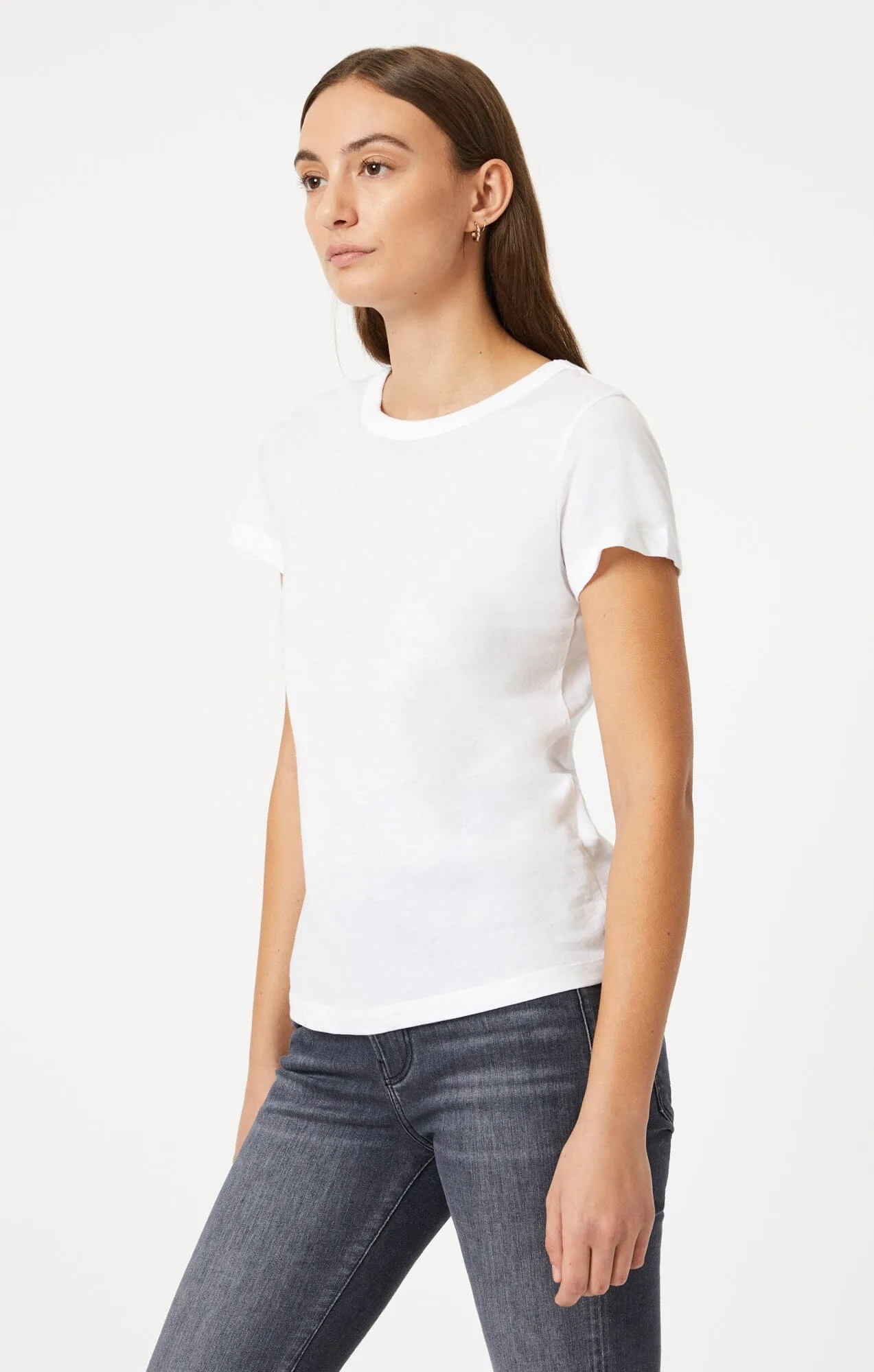 Fit For Comfort Flexible Fit Design SLIM CREW NECK T-SHIRT IN WHITE
