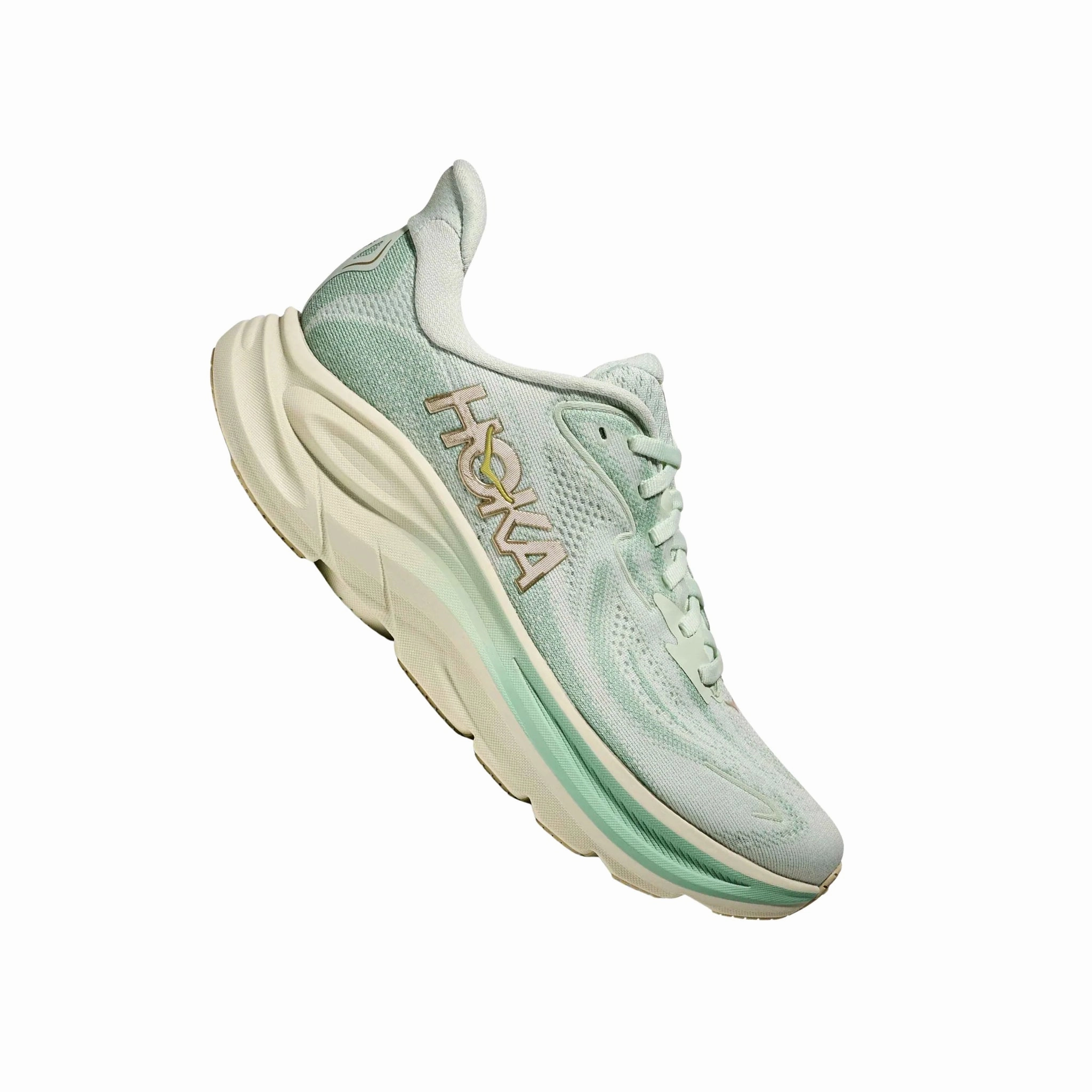 ReflectiveDetails Adaptive Upper HOKA Women's Clifton 10 Running Shoes - Sea Glass/Jadeite