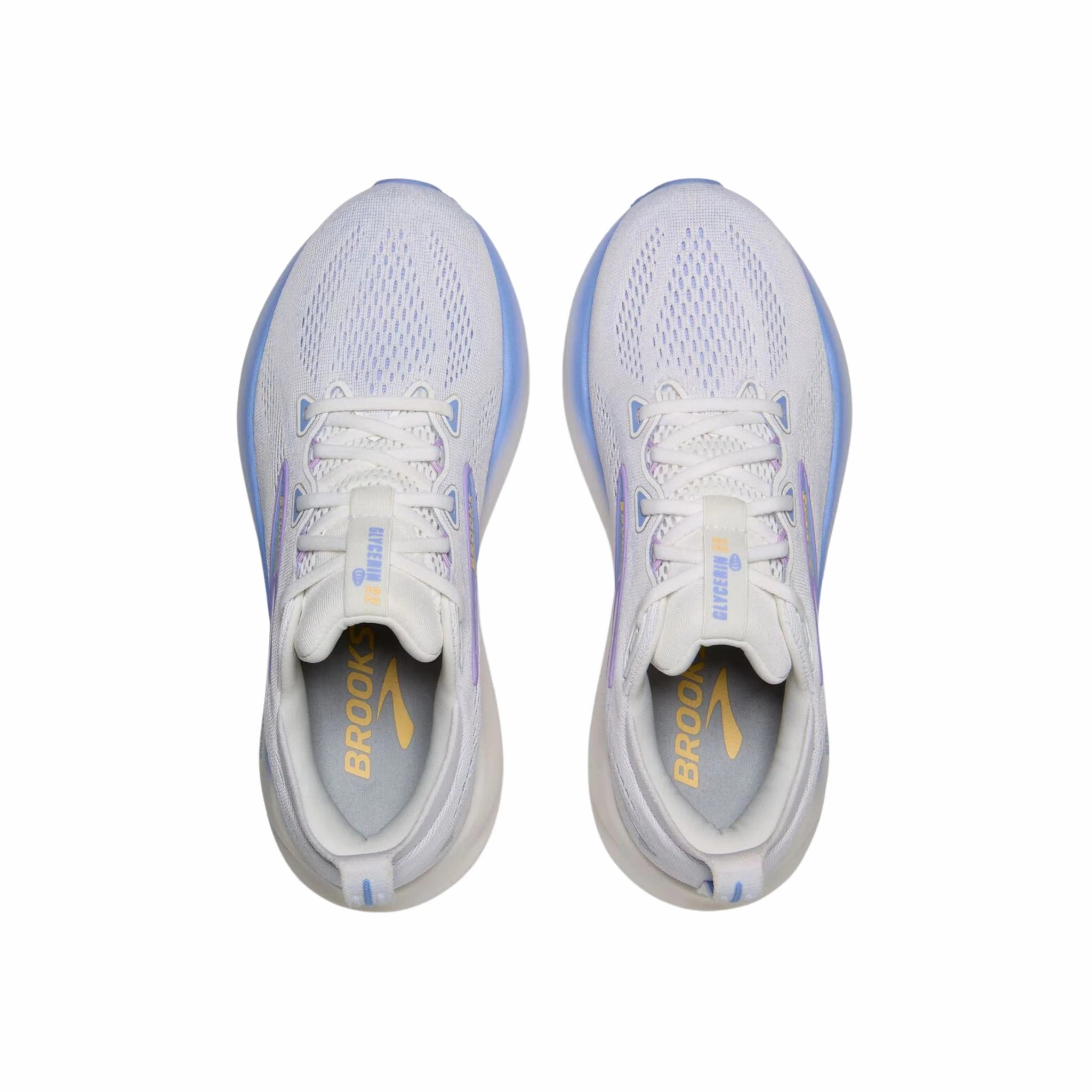 Brooks Women's Glycerin 22 Road Running Shoes - White/Blue Heron/Apricot Tailored arch Impact Diffusing Heel