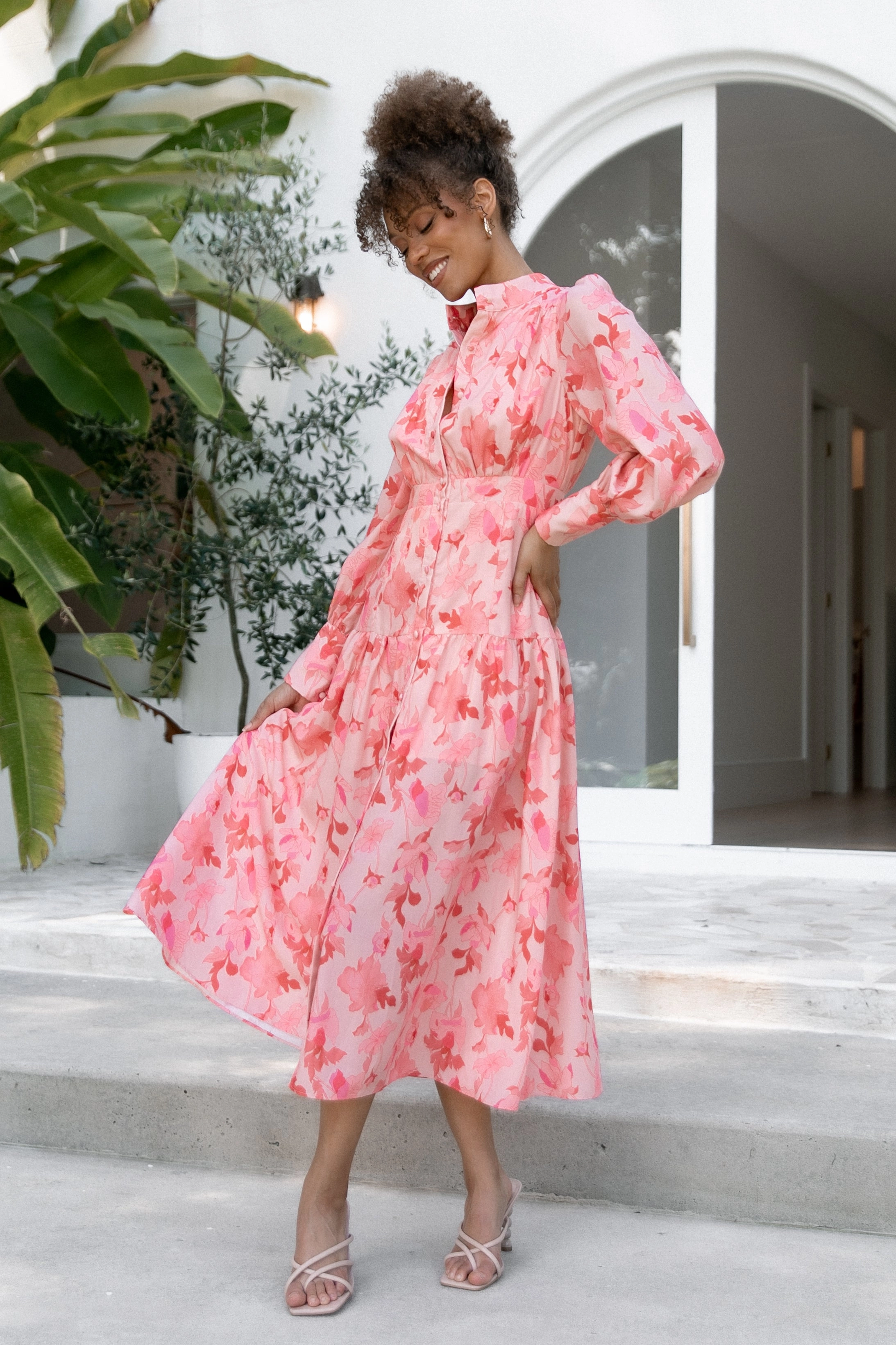 Fold-Over-Detail Forever Dress - Pink