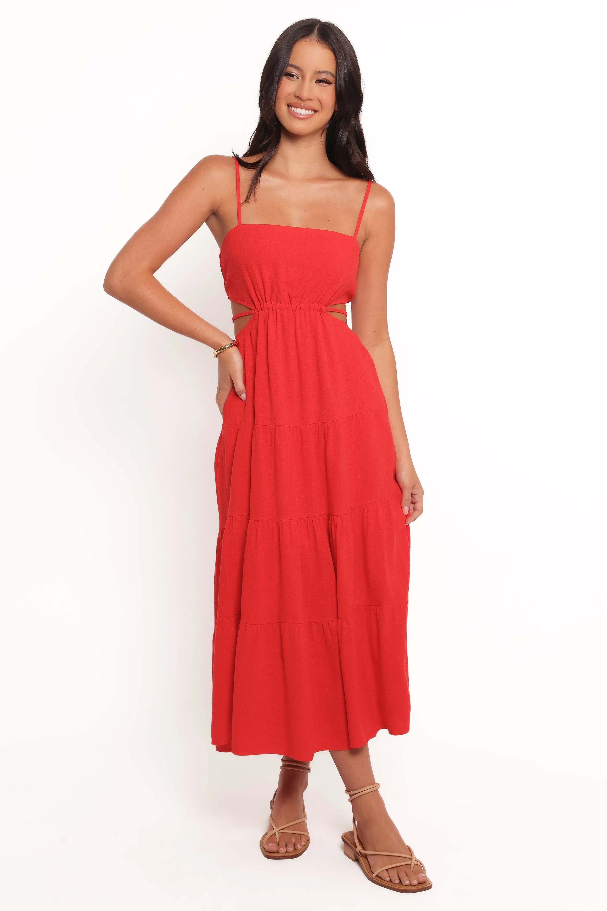 Indra Midi Dress - Red Formal Setting Trendy wrap gown