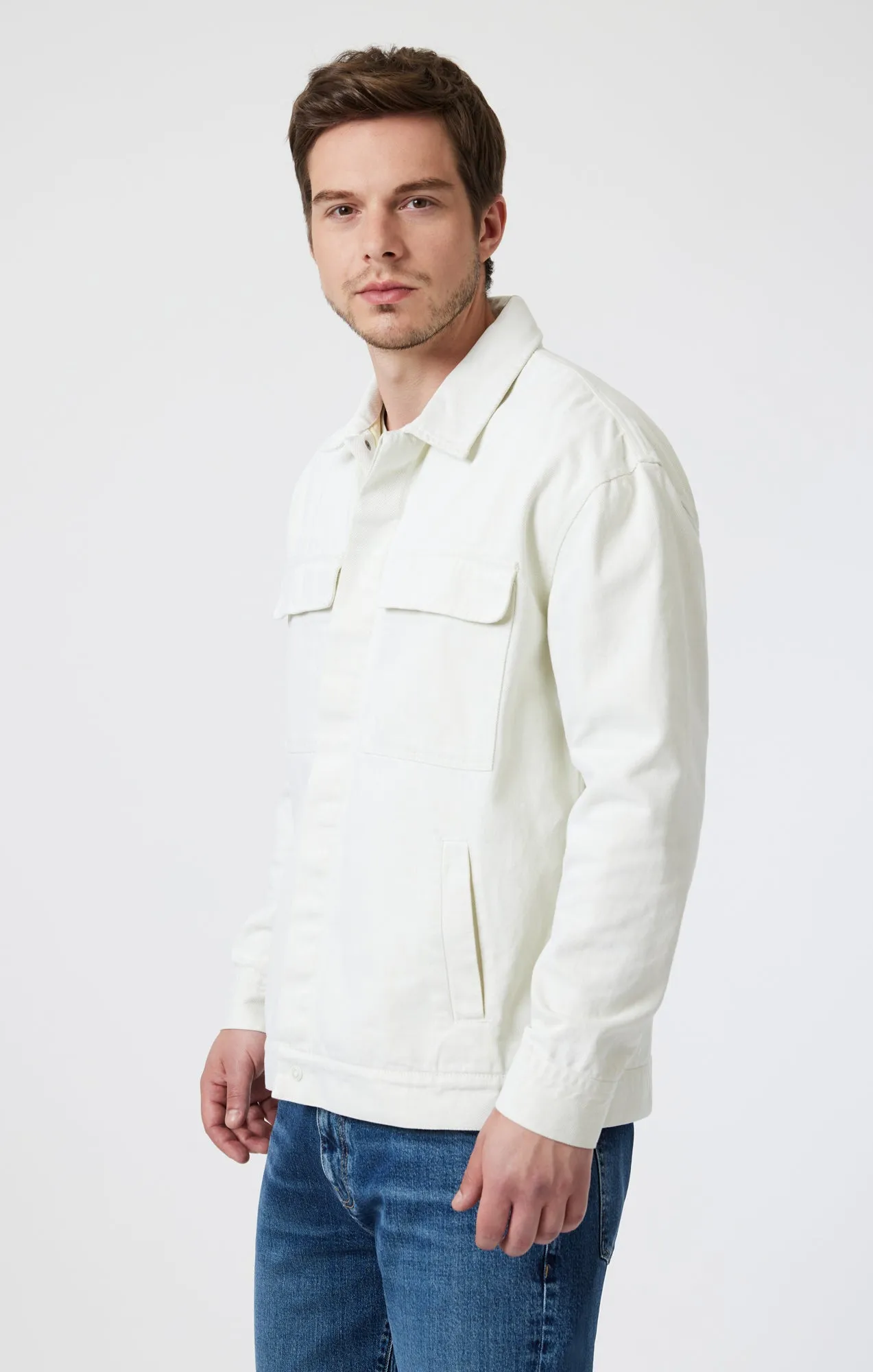 DOUBLE POCKET OVERSHIRT IN ANTIQUE WHITE Reinforced Elbow Patches Checkered Style