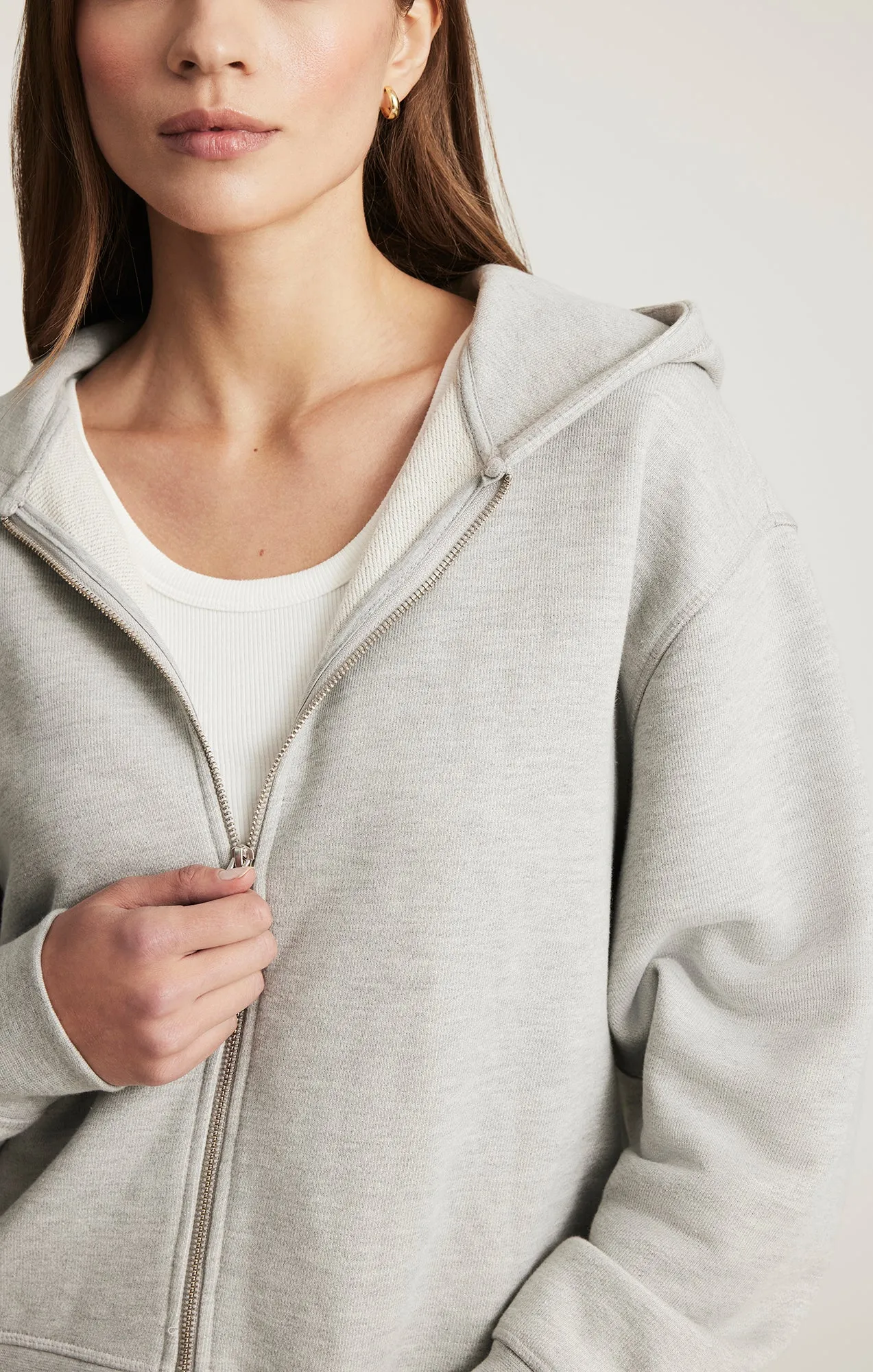 Oversized Design Cool Weather FULL ZIP HOODIE IN GREY MELANGE