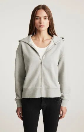 snap buttoned FULL ZIP HOODIE IN GREY MELANGE