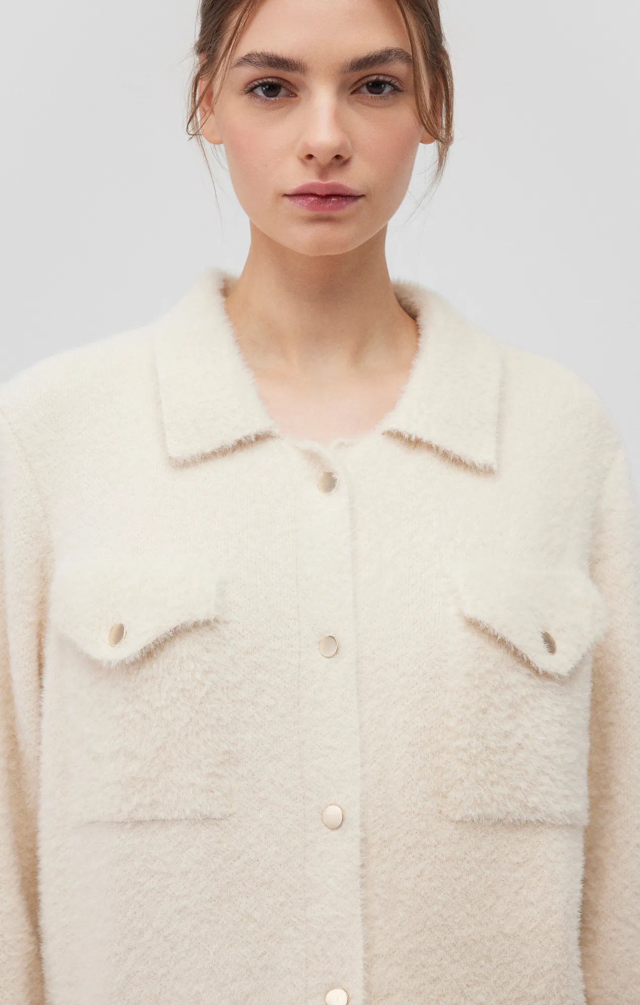 Soft Touch Fabric BUTTON CARDIGAN IN ANTIQUE WHITE