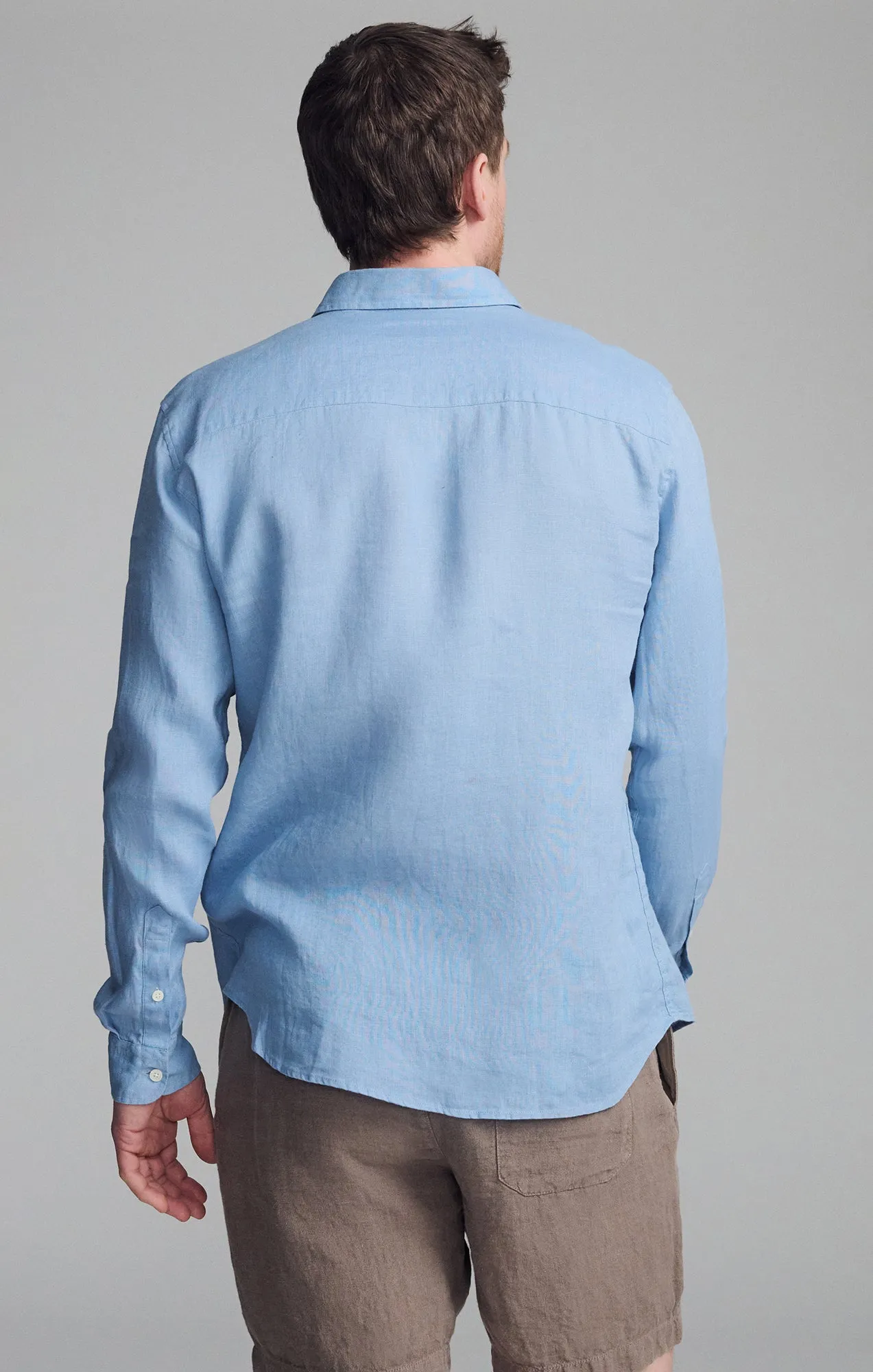 LINEN LONG SLEEVE BUTTON-UP SHIRT IN FADED DENIM Personalized Touch Fast Drying