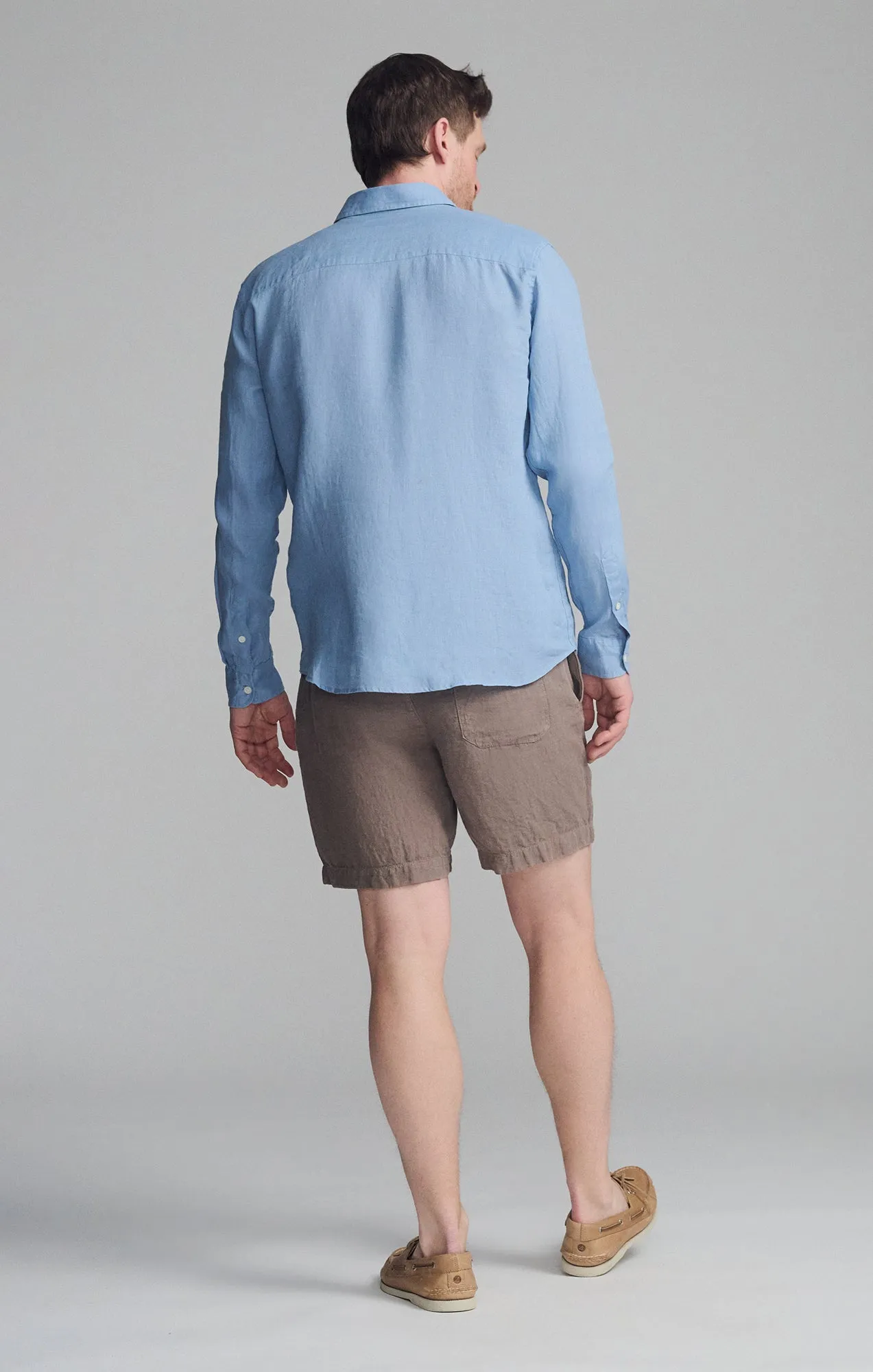 Light Option Chill Comfort LINEN LONG SLEEVE BUTTON-UP SHIRT IN FADED DENIM