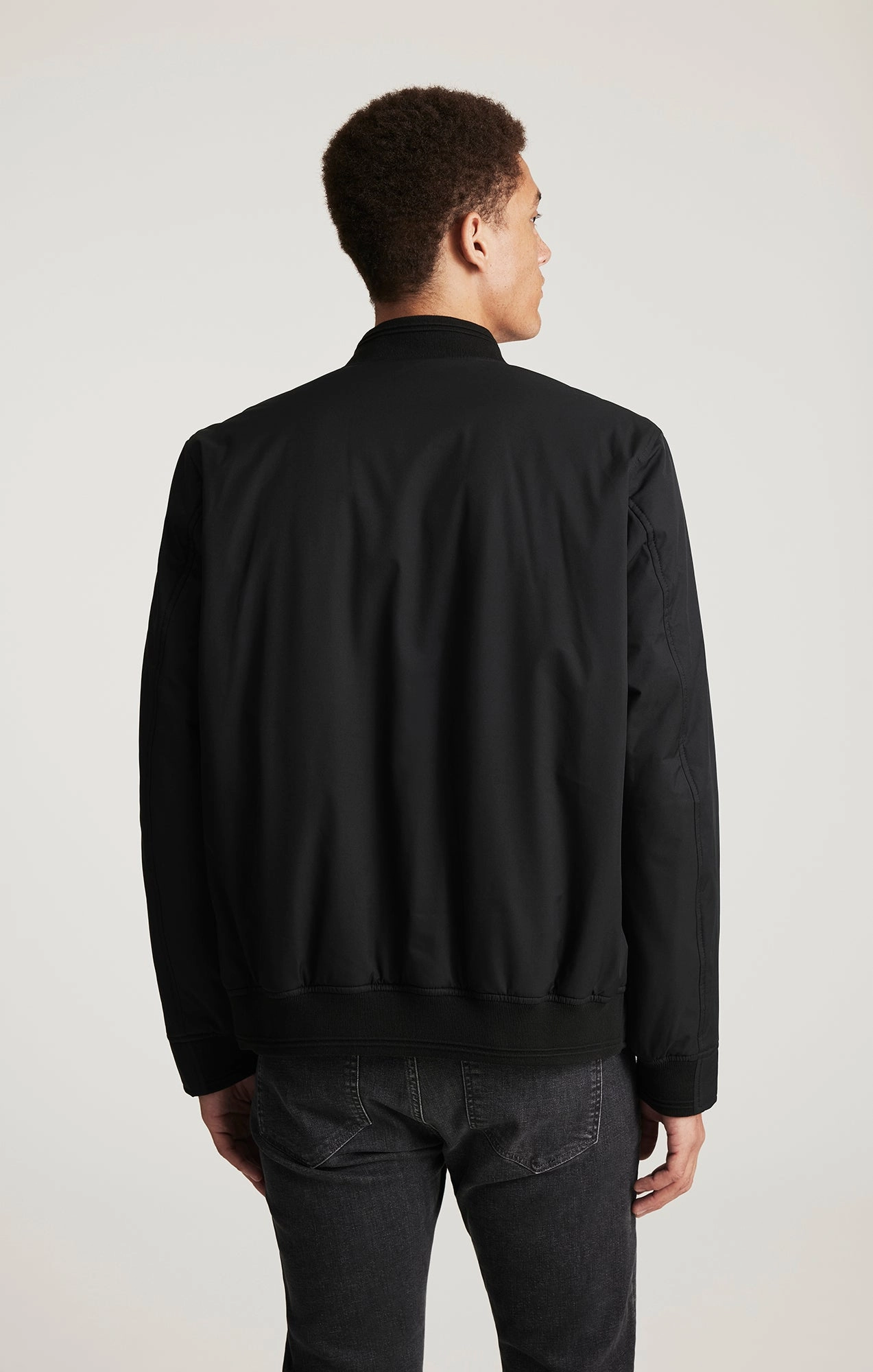 BOMBER JACKET IN BLACK Asymmetric Hemline AdjustableDrawstring