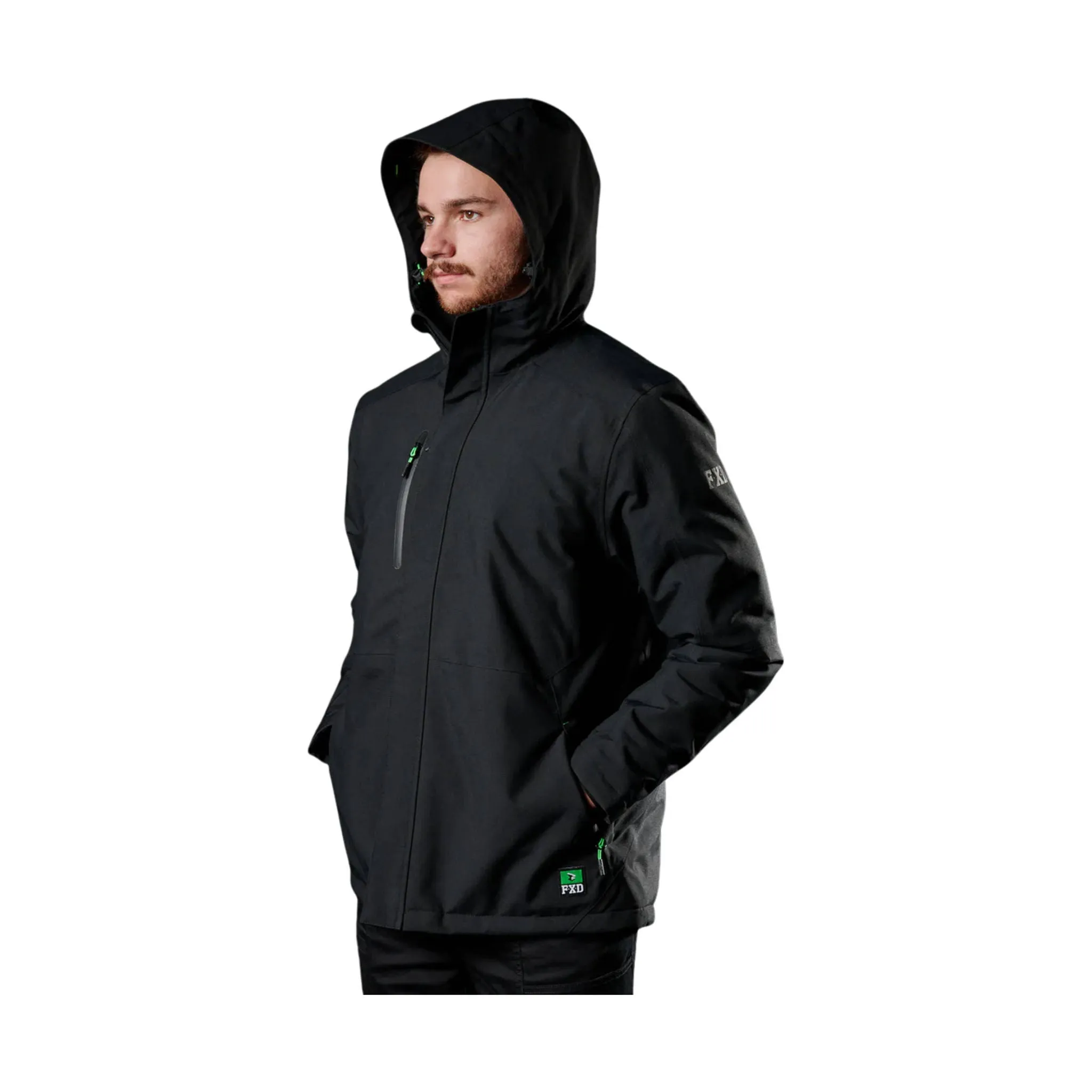FXD Men's WO-1 Insulated Work Jacket - Black High Collar Windguard Lightweight Packability
