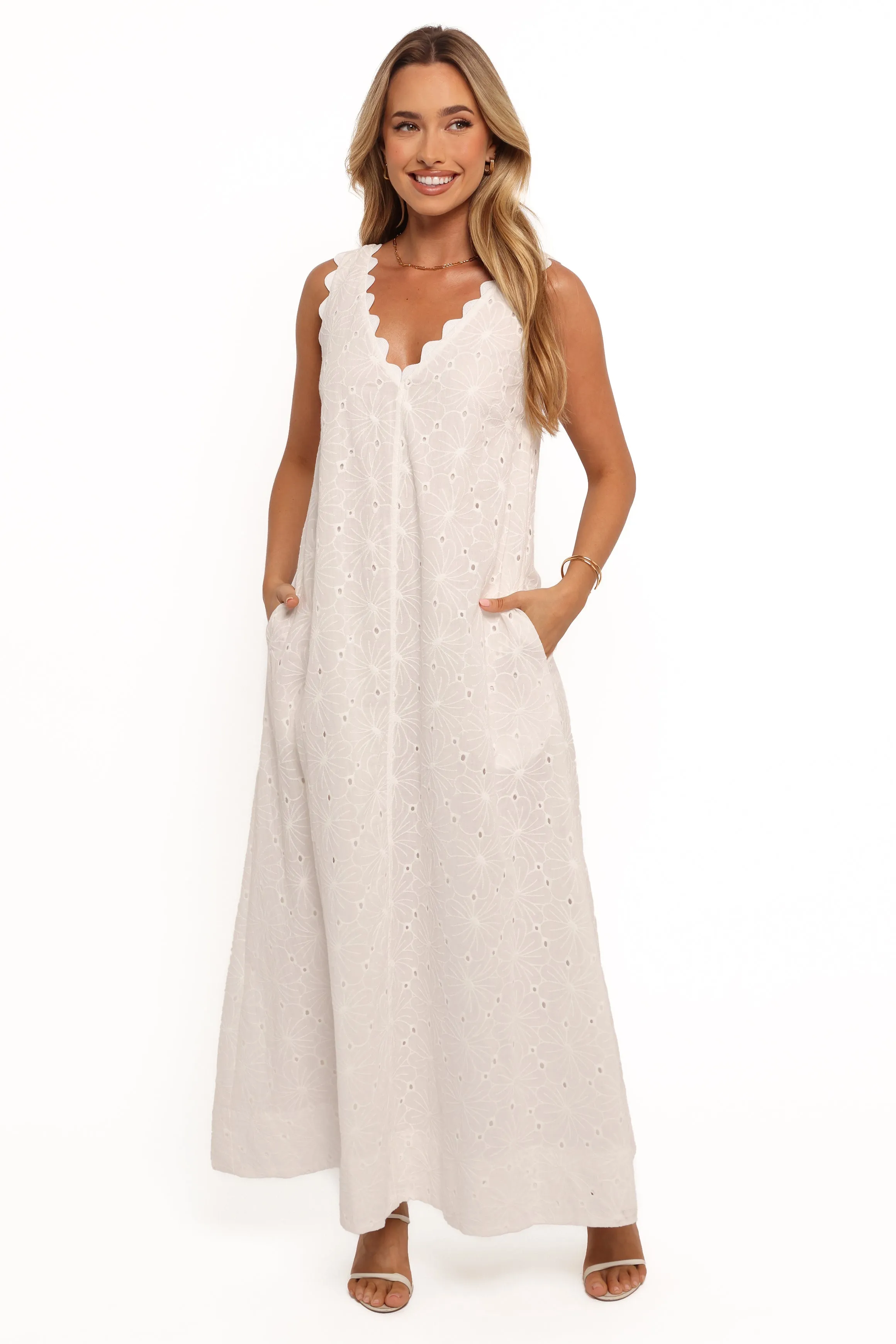 Gabriella Maxi Dress - White Hidden Pocket Elegant Mature