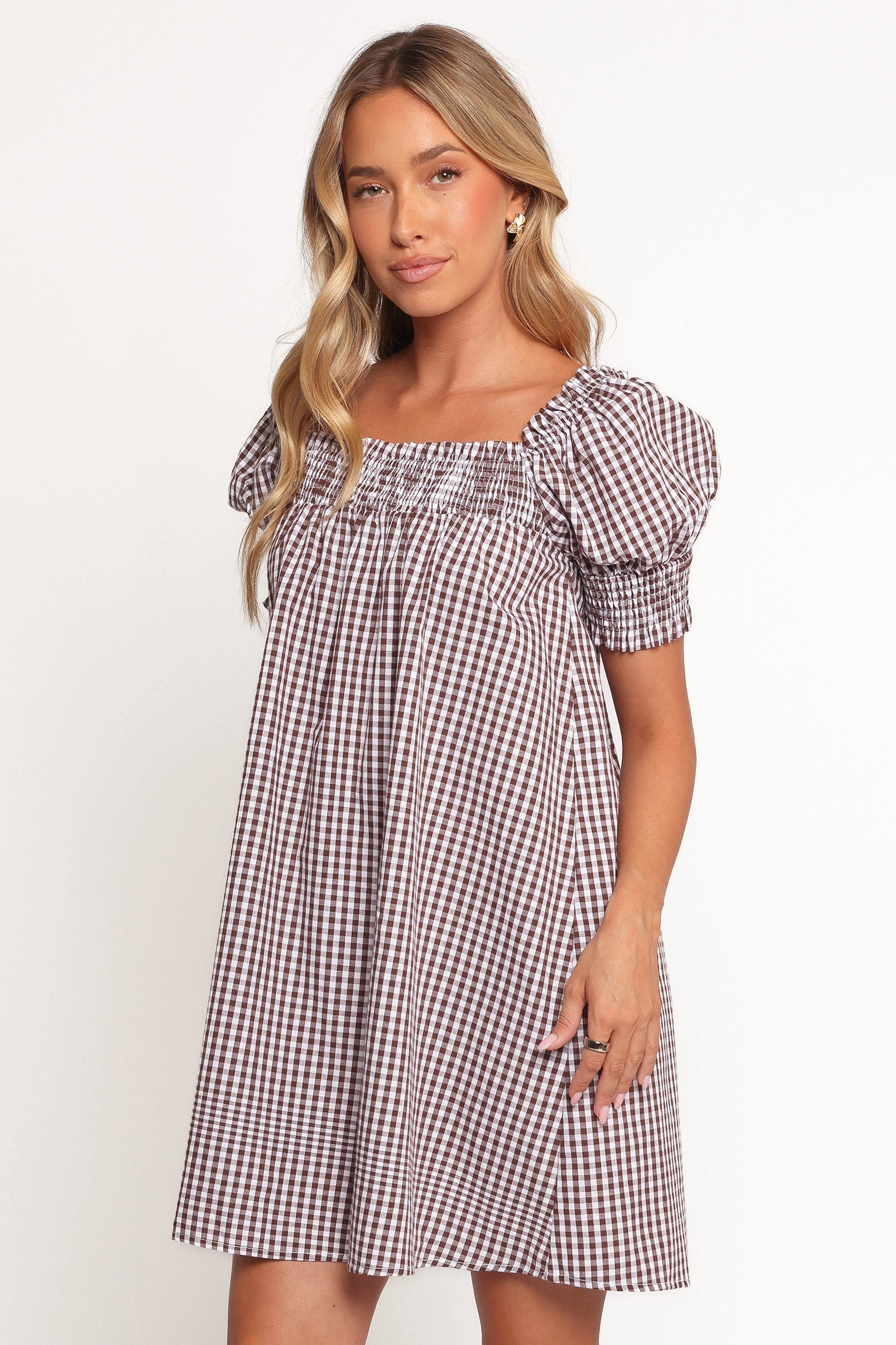 Soft Presence Chic Statement Kennedy Smock Mini Dress - Chocolate Gingham