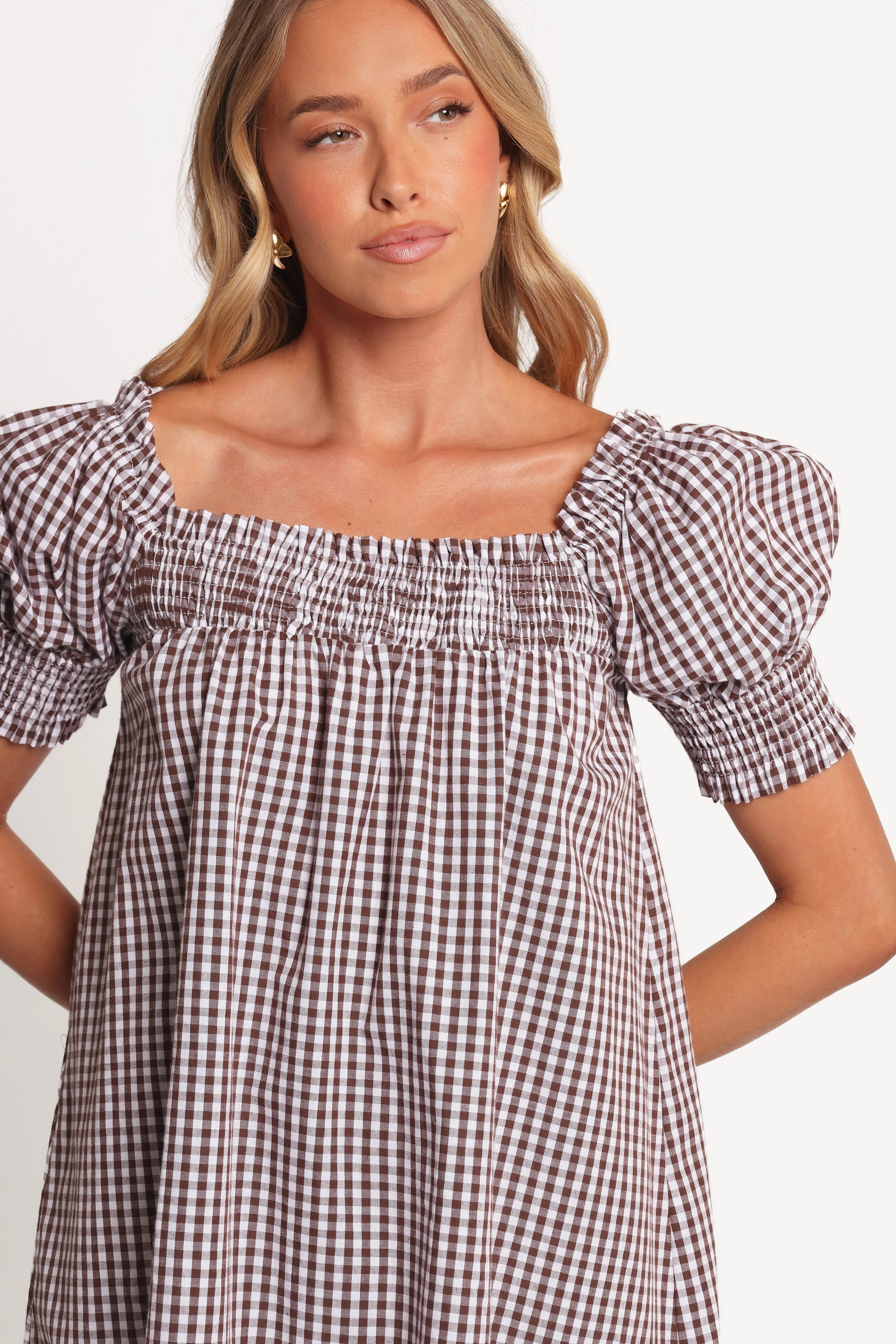 Kennedy Smock Mini Dress - Chocolate Gingham Plus Fit Comfy and Relaxed