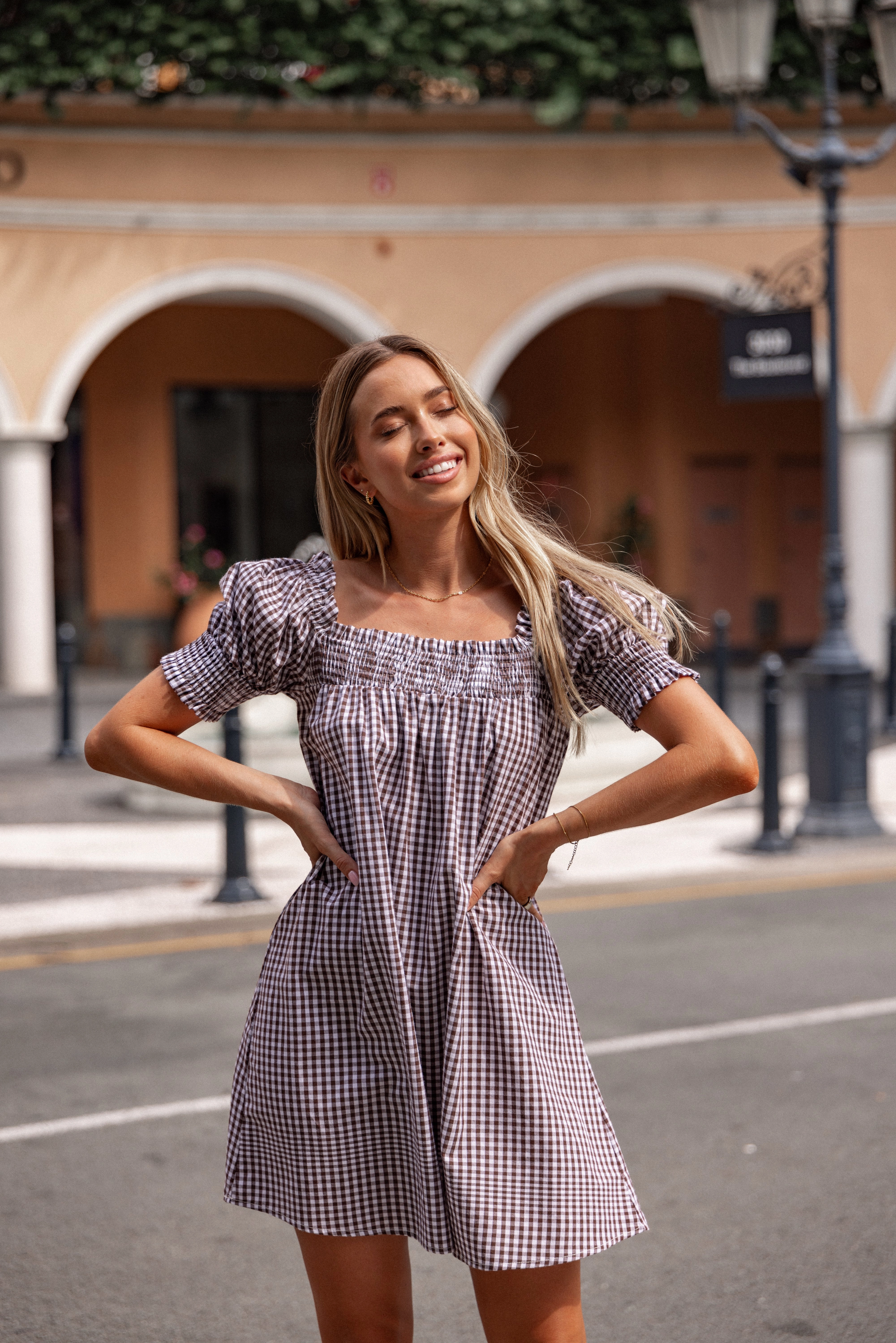 Kennedy Smock Mini Dress - Chocolate Gingham Versatile-Style Global Style