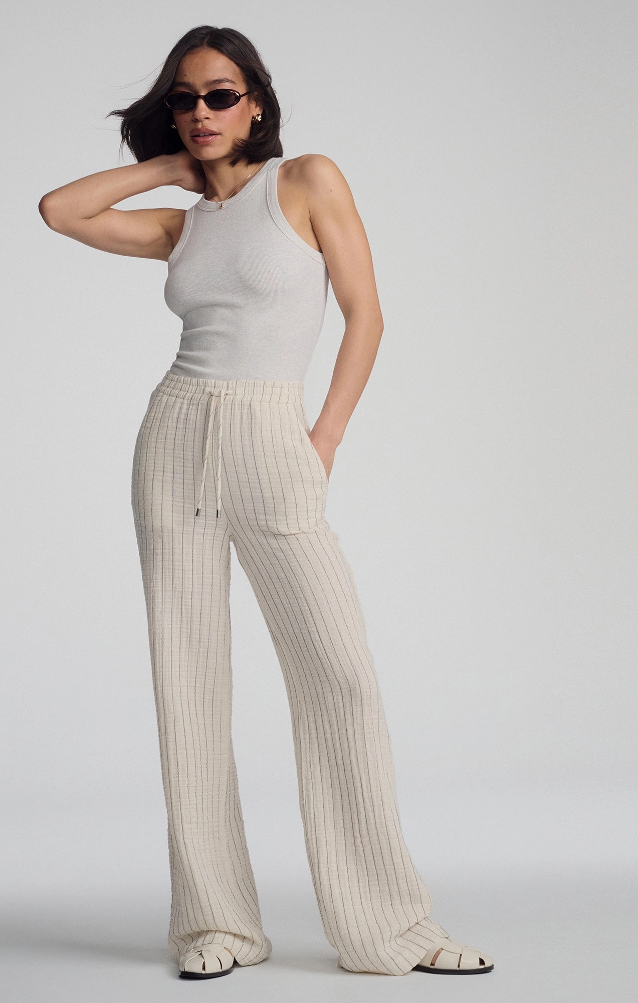 GAUZE PANTS IN GREY STRIPE Ultra Stretch