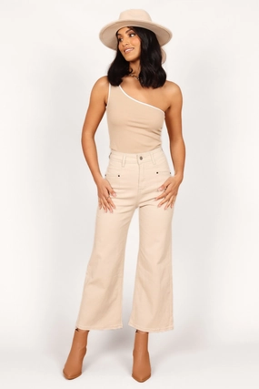 Soft Touch Material Georgette High Waisted Straight Leg Pants - Beige