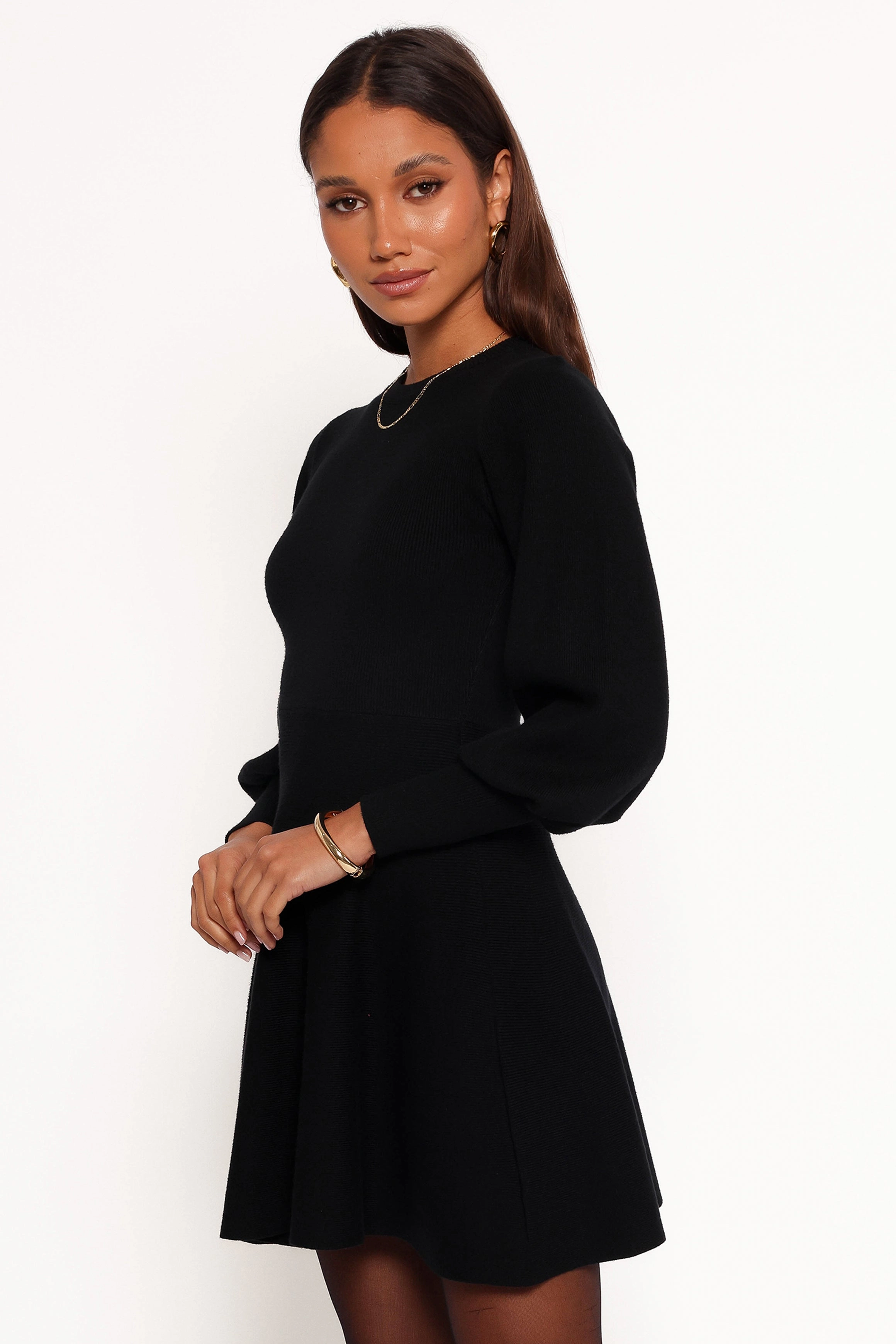 Korean Mood Daily Ready Gigi Long Sleeve Mini Dress - Black