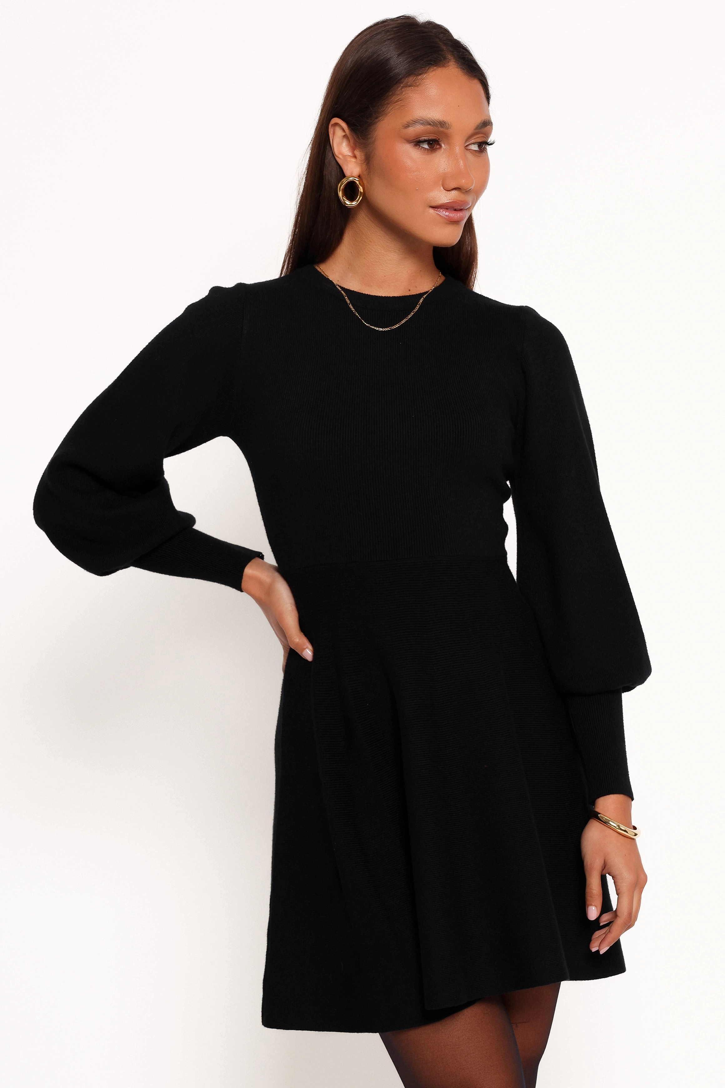 Gigi Long Sleeve Mini Dress - Black Neutral Form Cute Glow