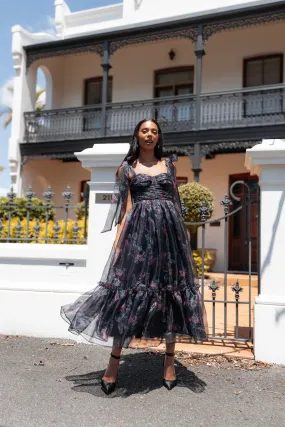 Floret Midi Dress - Dark Floral Machine-washable