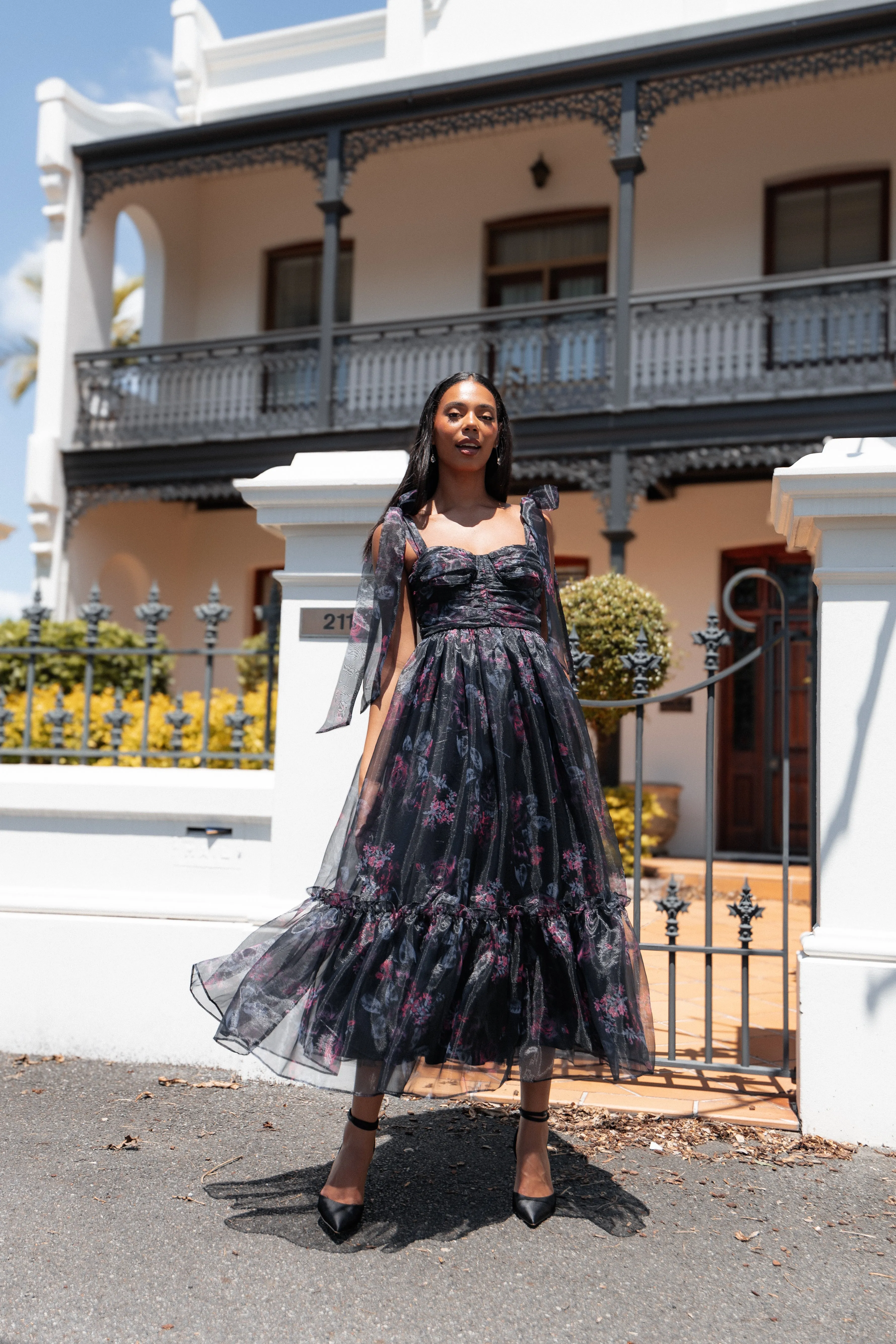 Floret Midi Dress - Dark Floral Machine-washable